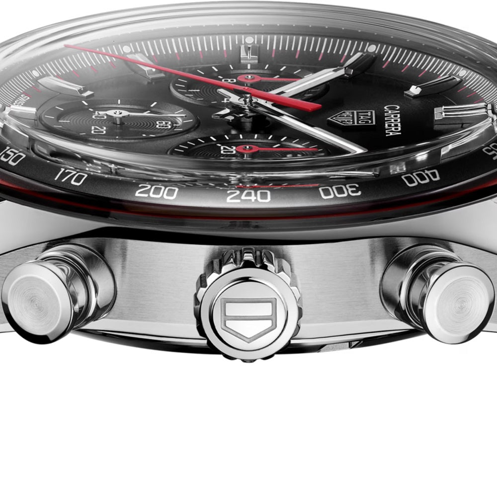 Unworn TAG Heuer Carrera Chronograph, Stainless Steel, 41mm, Ref# CBS2114.BA0053, Crown and buttons