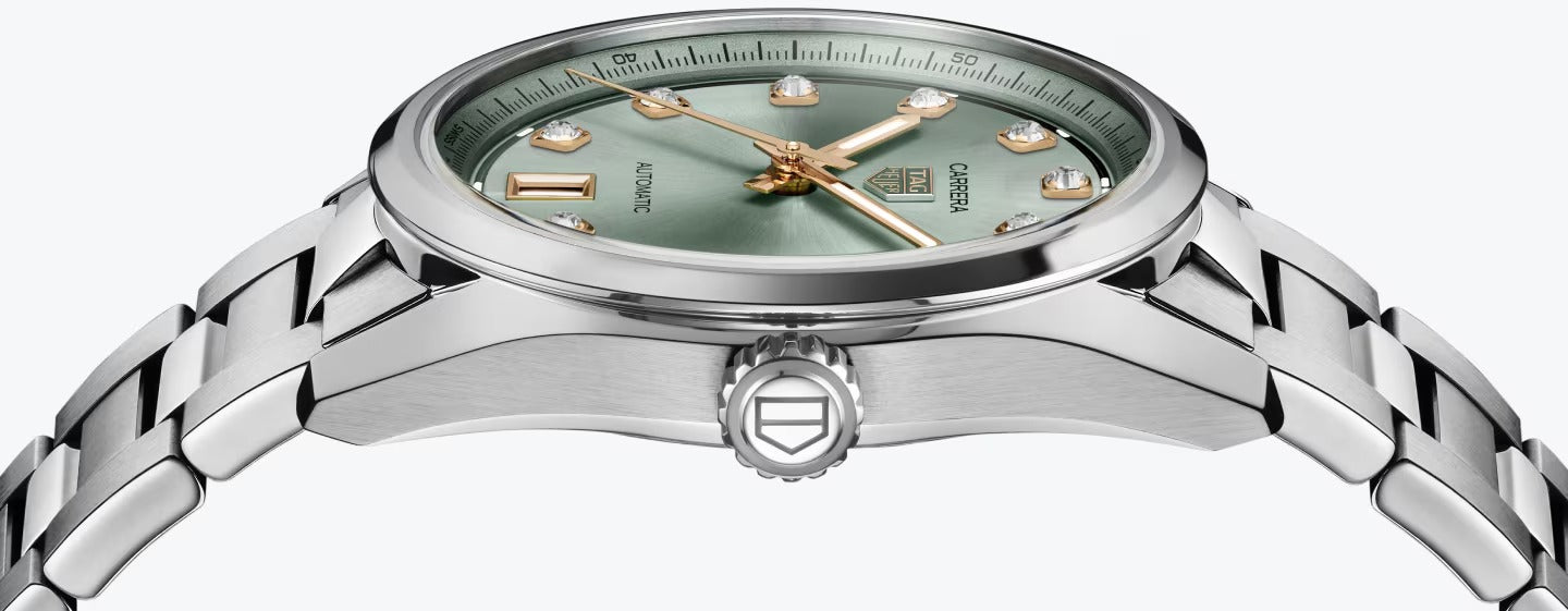 TAG Heuer Carrera Calibre 7 Date, Stainless Steel and Diamonds, 36mm, Ref# WBN2317.BA0001, Side