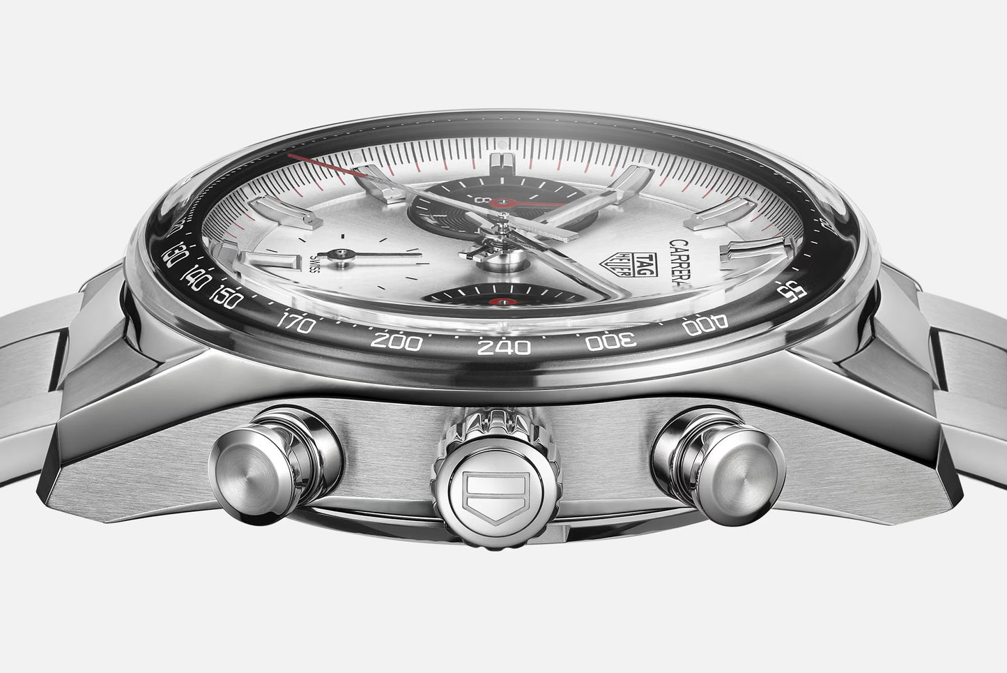 TAG Heuer Carrera Chronograph “Panda” Glassbox, Stainless Steel, 39mm, Ref# CBS2216.BA0041, Side
