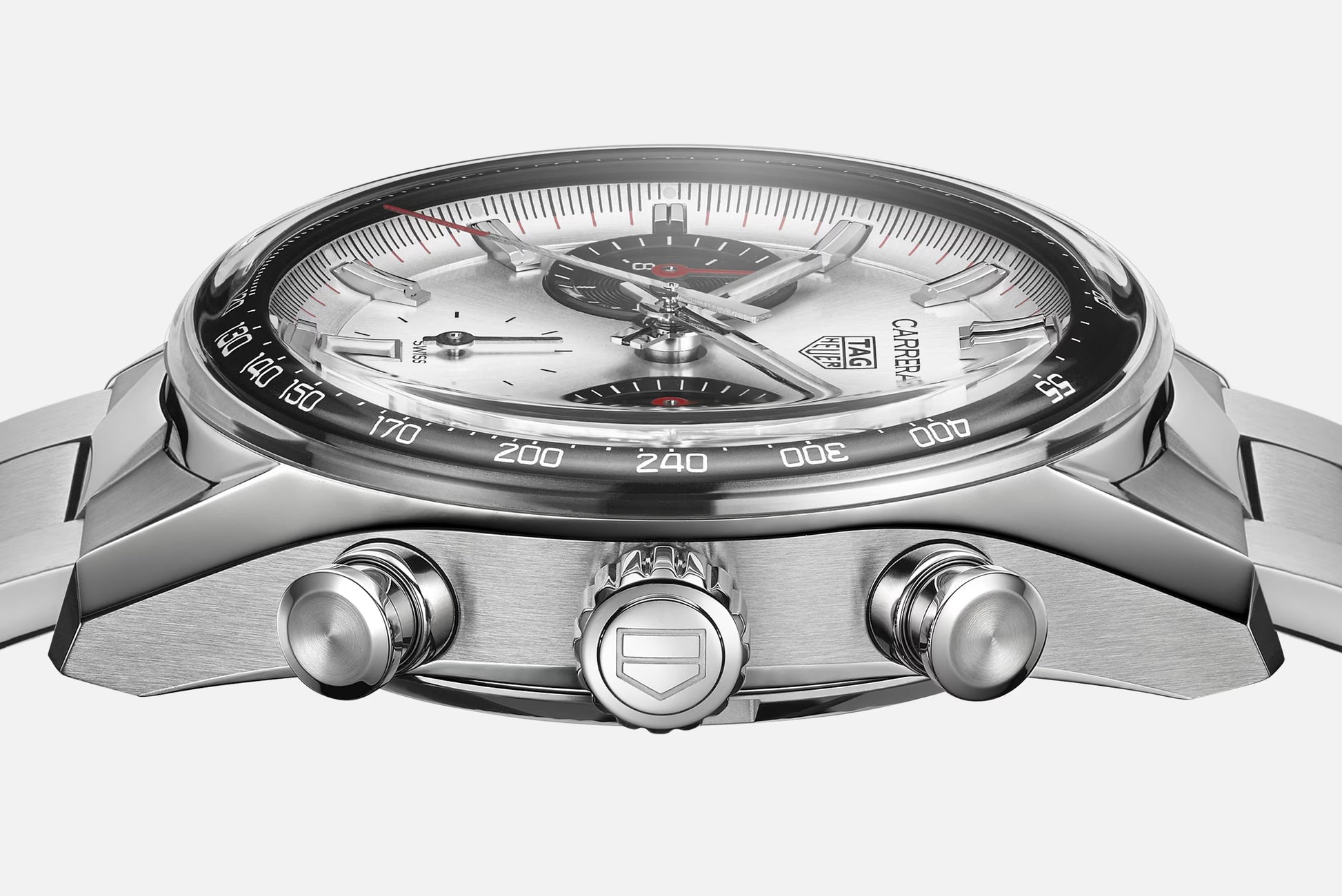 TAG Heuer Carrera Chronograph “Panda” Glassbox, Stainless Steel, 39mm, Ref# CBS2216.BA0041, Side