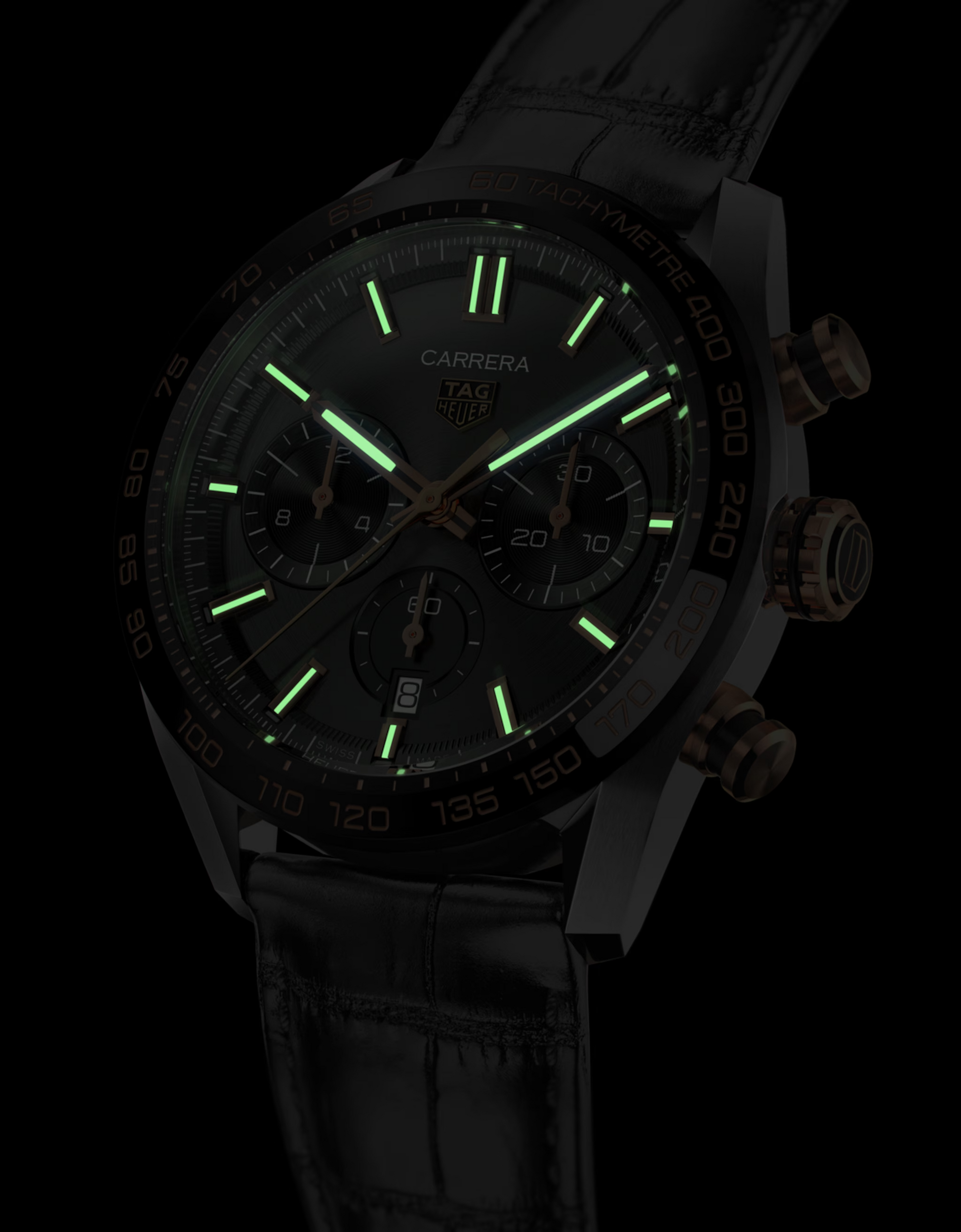 TAG Heuer Carrera Chronograph, Stainless Steel, 18k Rose Gold and Ceramic, 44mm, Ref# CBN2A5A.FC6481, Luminous
