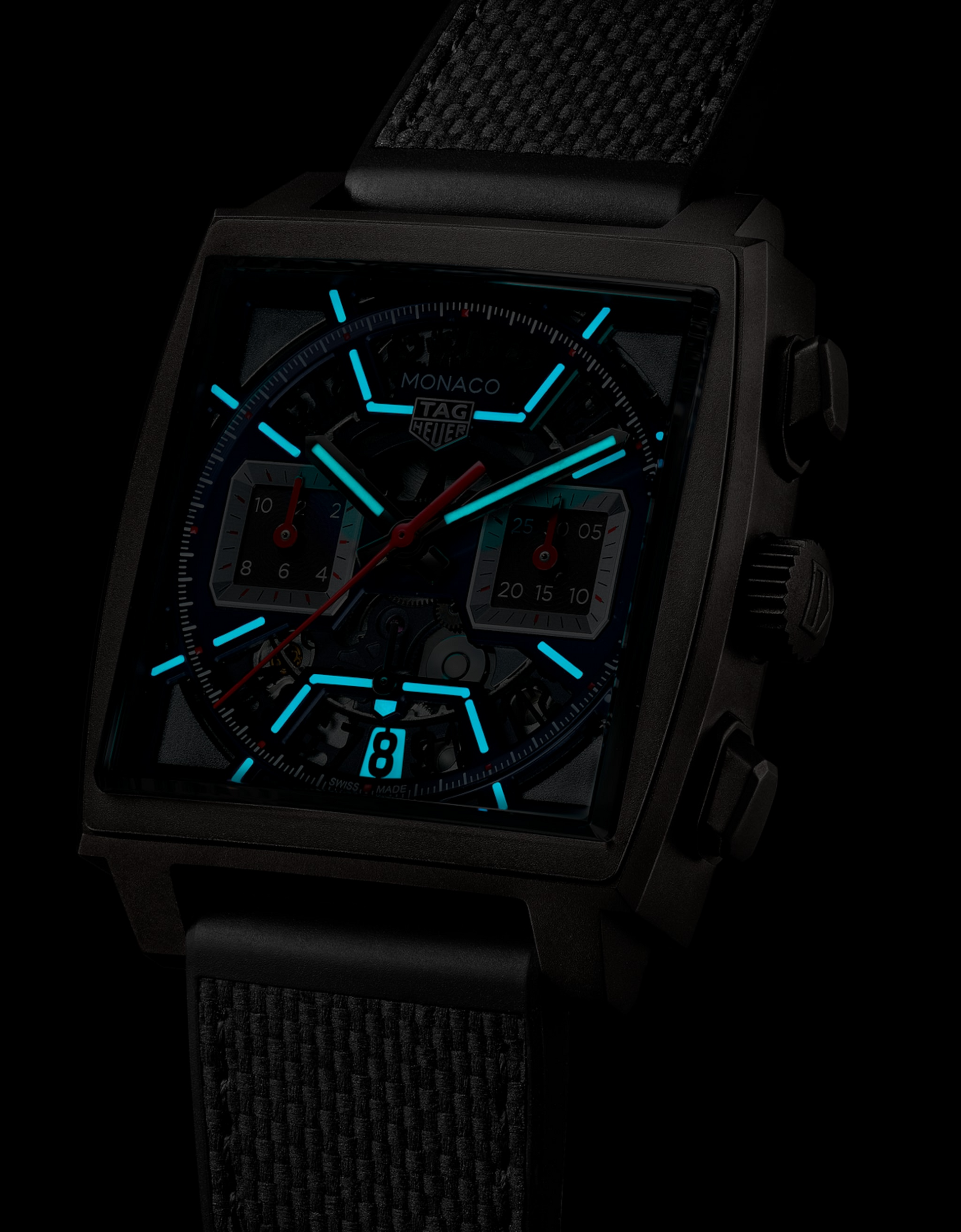 TAG Heuer Monaco Chronograph Skeleton, Titanium, Automatic, 39mm, Ref# CBL2183.FT6236, Luminous