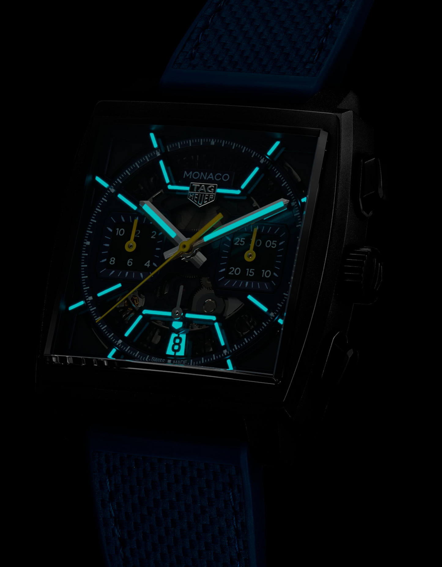 TAG Heuer Monaco Chronograph Skeleton, Black DLC Titanium, Automatic, 39mm, Ref# CBL2188.FT6261, Luminous