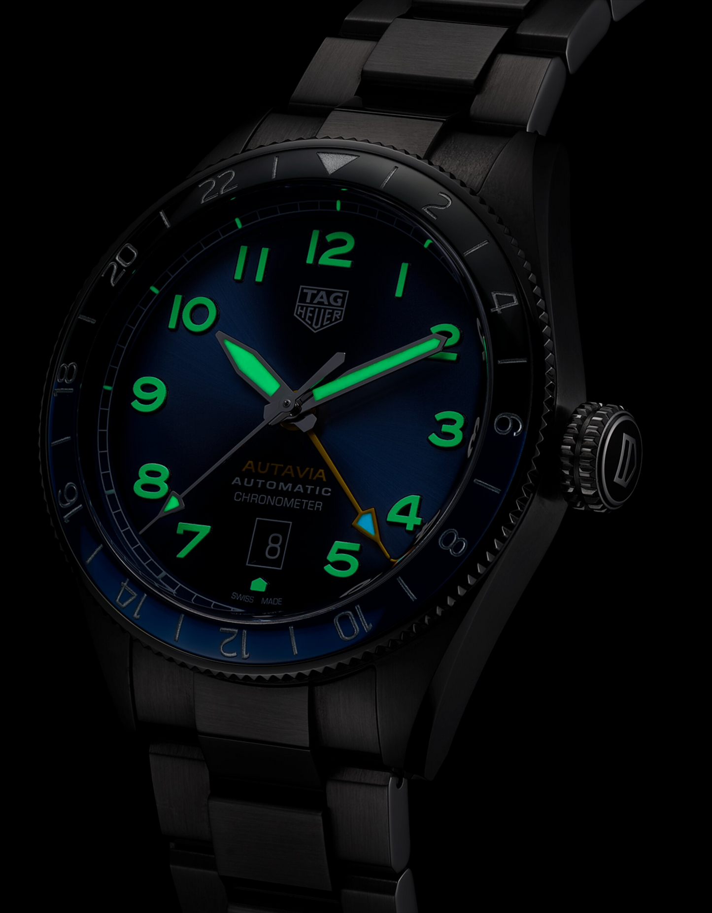 TAG Heuer Autavia COSC GMT, 42 mm, Stainless Steel and ceramic, Ref# WBE511A.BA0650, Luminous