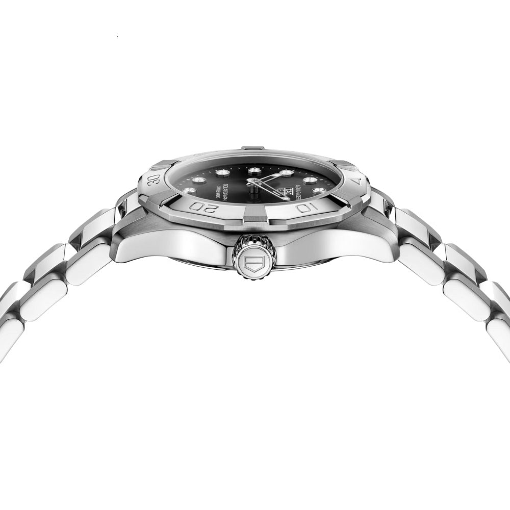 TAG Heuer Aquaracer Professional 100 Solargraph, Stainless Steel and Diamonds set, Solar Quartz, 28 mm, Ref# WBP141G.BA0049, Side