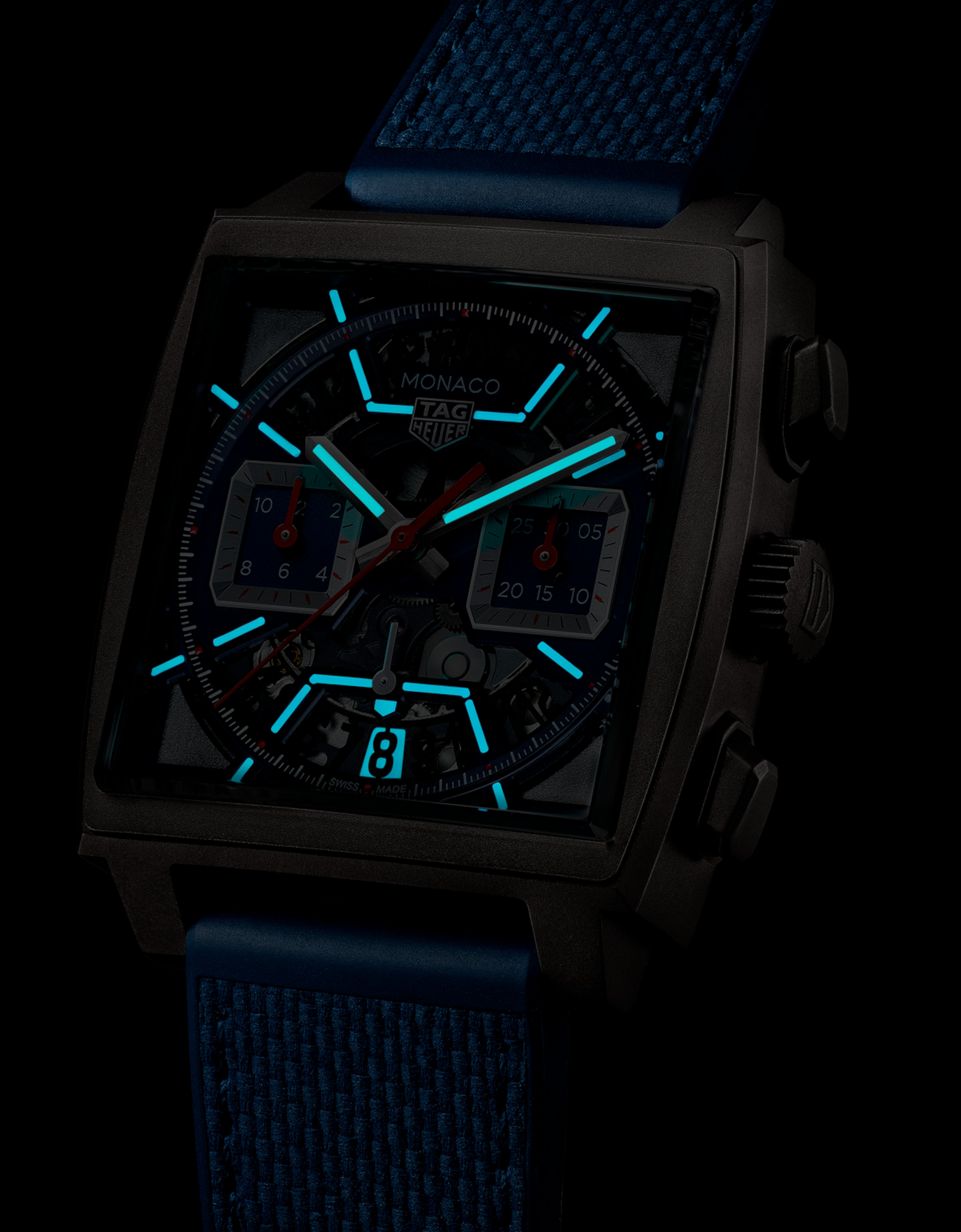 TAG Heuer Monaco Chronograph Skeleton, Titanium, Automatic, 39mm, Ref# CBL2182.FT6235, Luminous