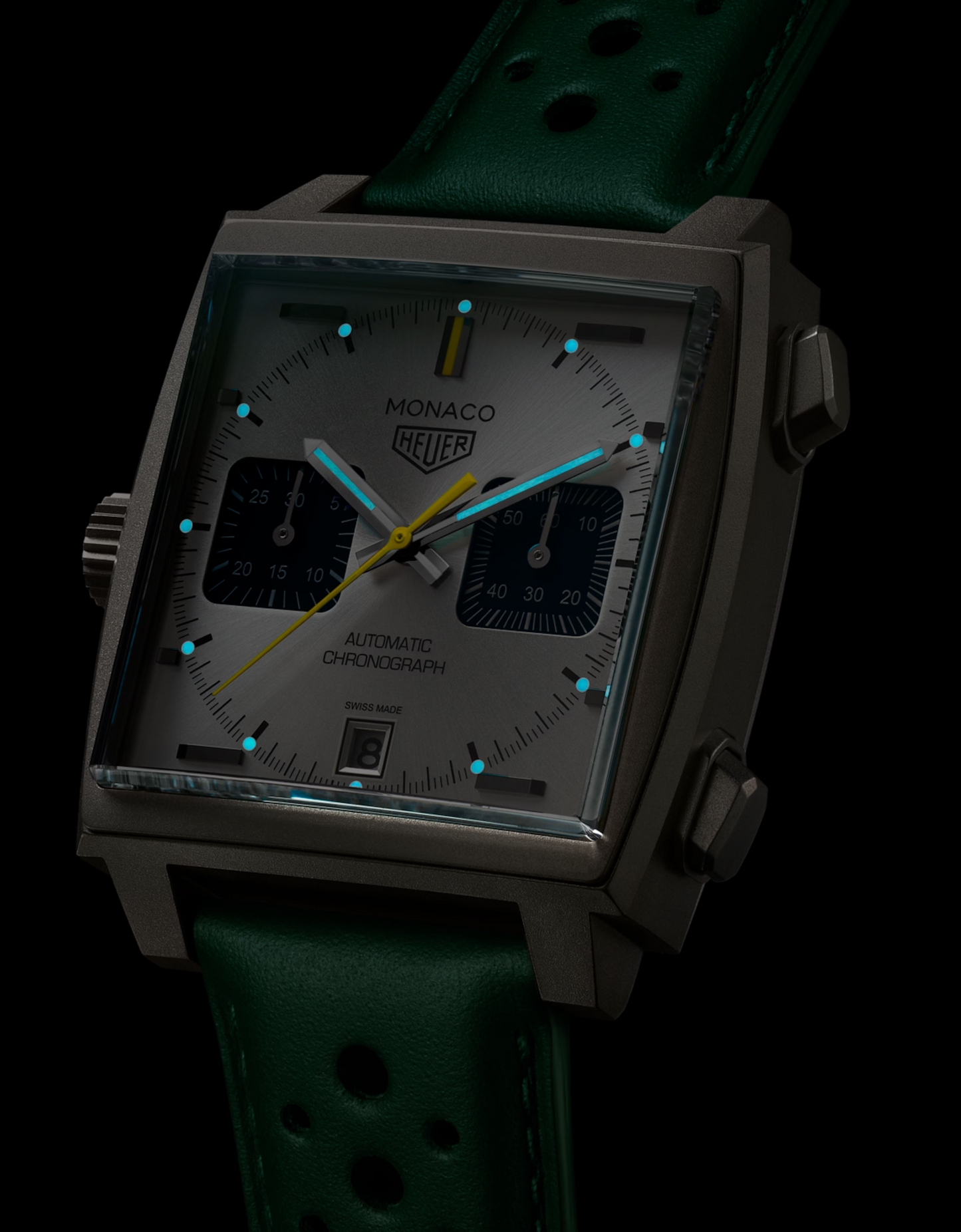 TAG Heuer Monaco Chronograph Racing Green Automatic, Titanium, 39mm, Ref# CAW218E.FC6565, Luminous