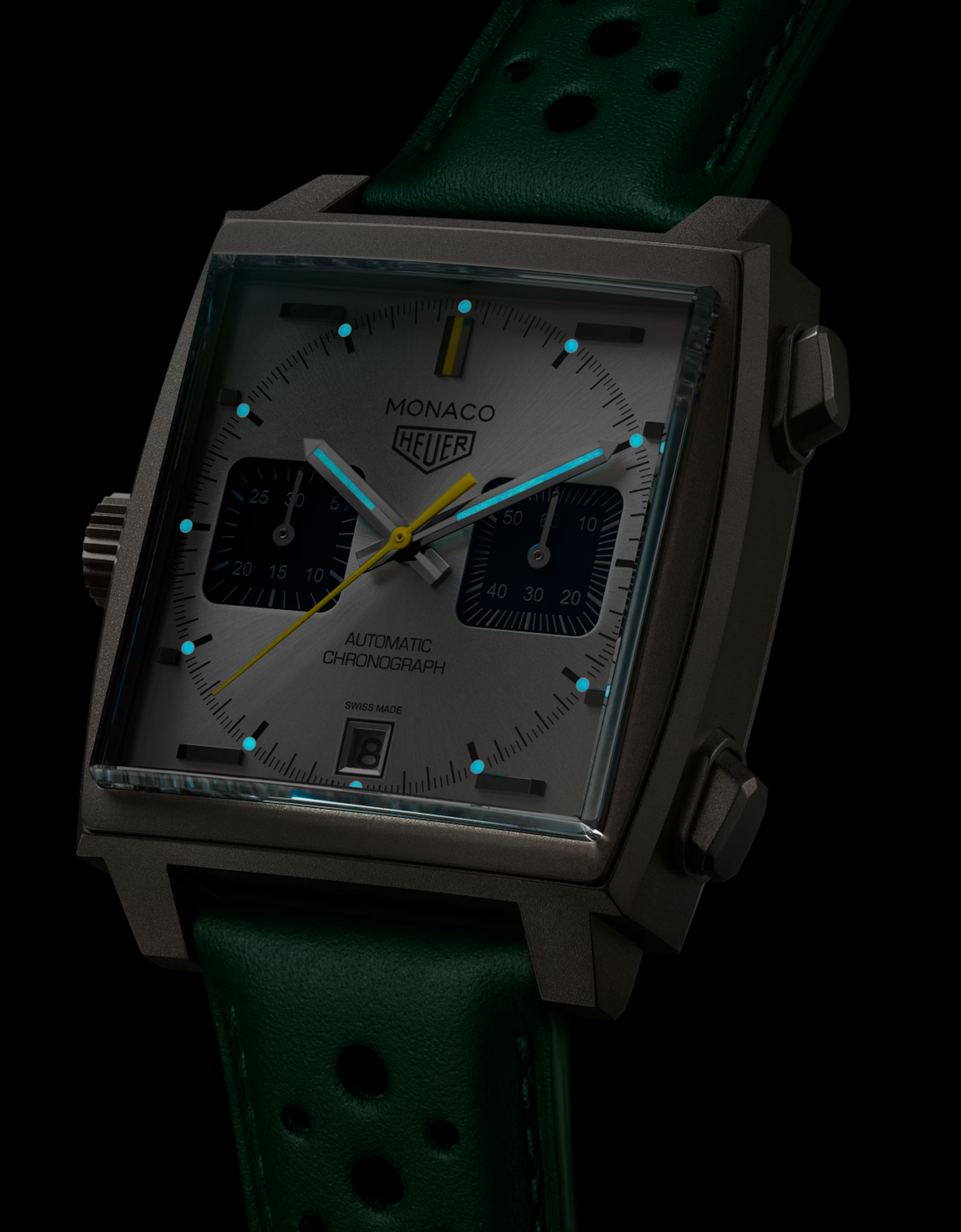 TAG Heuer Monaco Chronograph Racing Green Automatic, Titanium, 39mm, Ref# CAW218E.FC6565, Luminous
