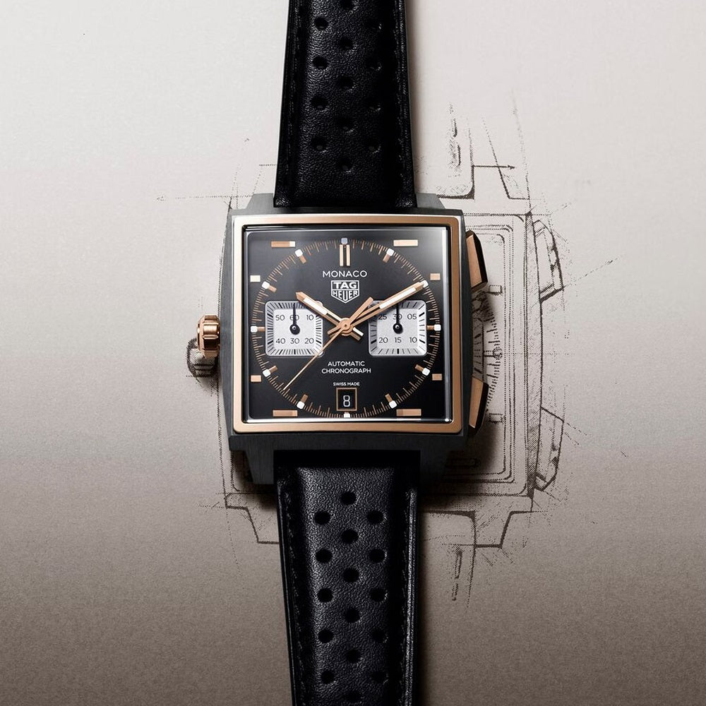 TAG Heuer Monaco Chronograph Automatic 39mm Titanium and 18k 5N Rose Gold, Ref# CDW2150.FC8360, Main view
