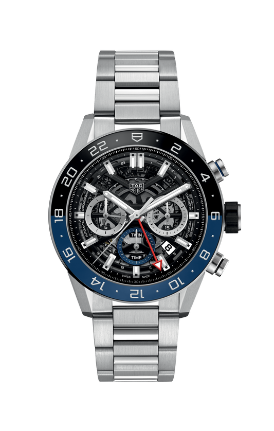 Unworn TAG Heuer Carrera Chronograph Twin-Time, Stainless Steel and Ceramic, 45mm, Ref#CBG2A1Z.BA0658