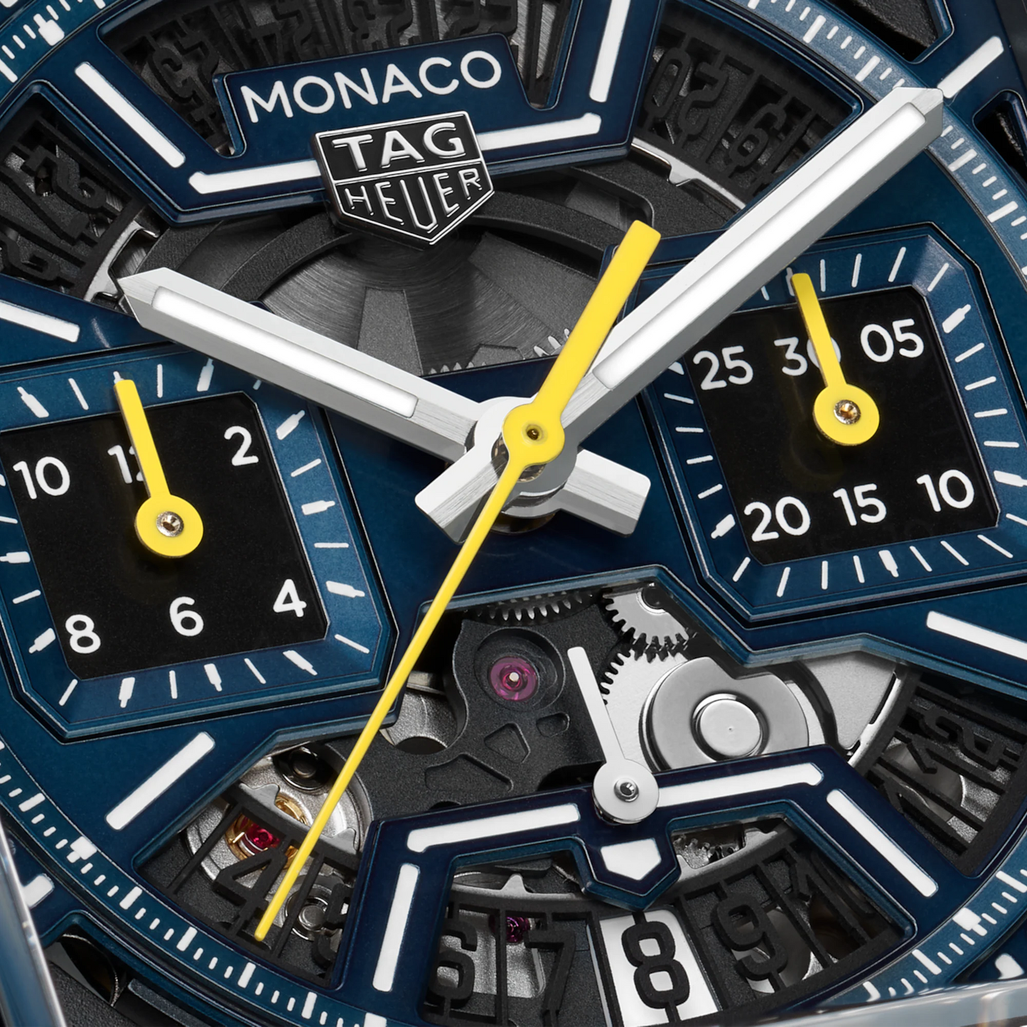 TAG Heuer Monaco Chronograph Skeleton, Black DLC Titanium, Automatic, 39mm, Ref# CBL2188.FT6261, hand and markers