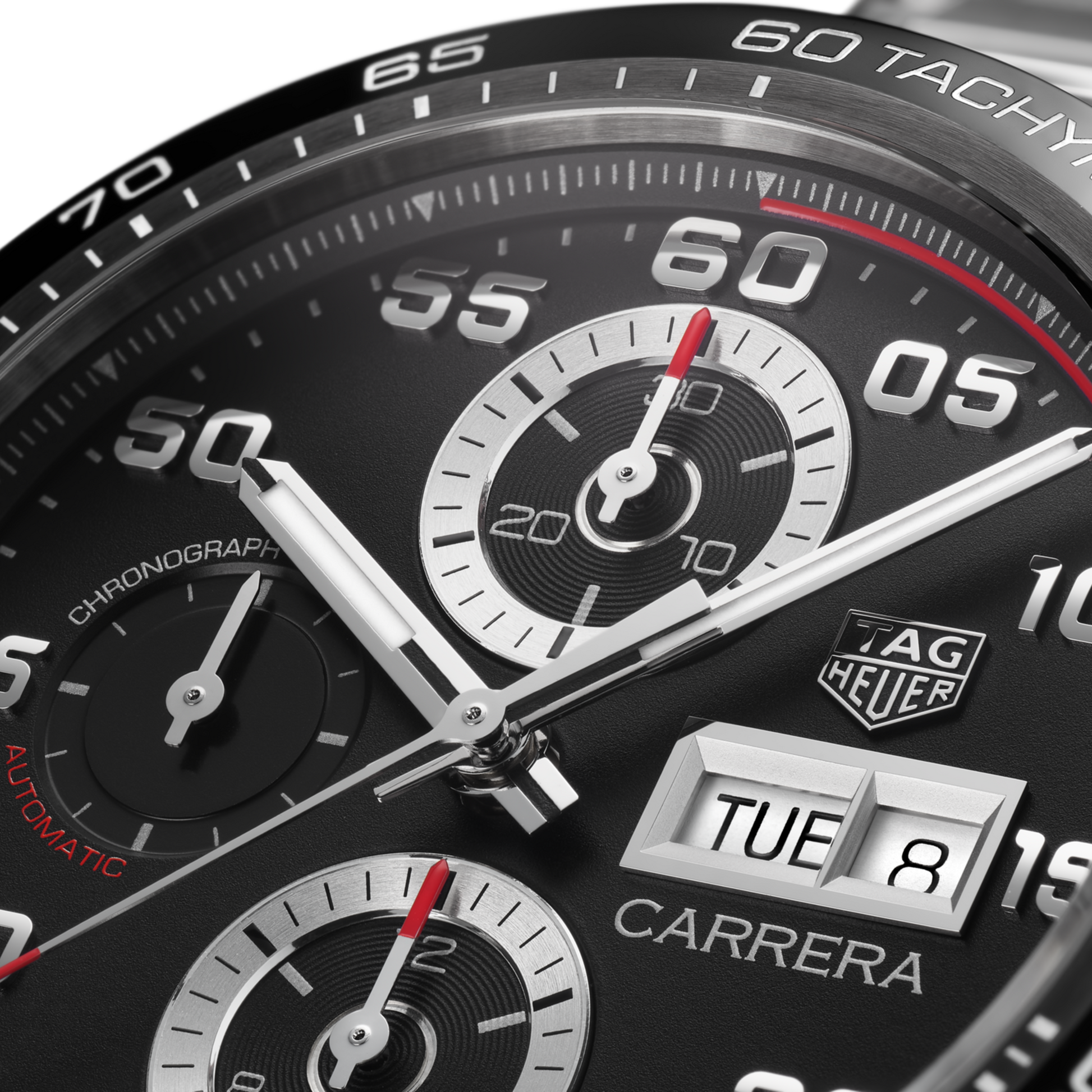 TAG Heuer Carrera Chronograph, Stainless Steel, 44mm, Ref# CBN2A1AA.BA0643, sporty red touches