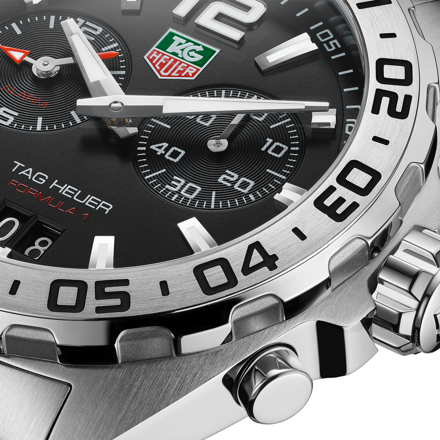 TAG Heuer Formula 1 Date Alarm Stainless Steel, 41mm, Ref# WAZ111A.BA0875, Hands and Markers