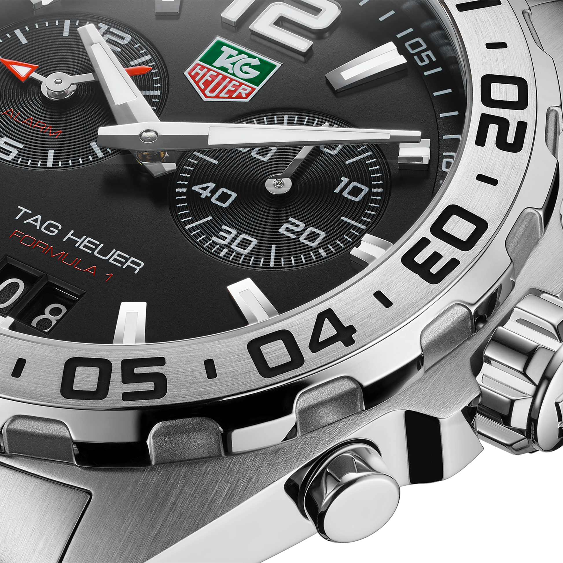 TAG Heuer Formula 1 Date Alarm Stainless Steel, 41mm, Ref# WAZ111A.BA0875, Hands and Markers