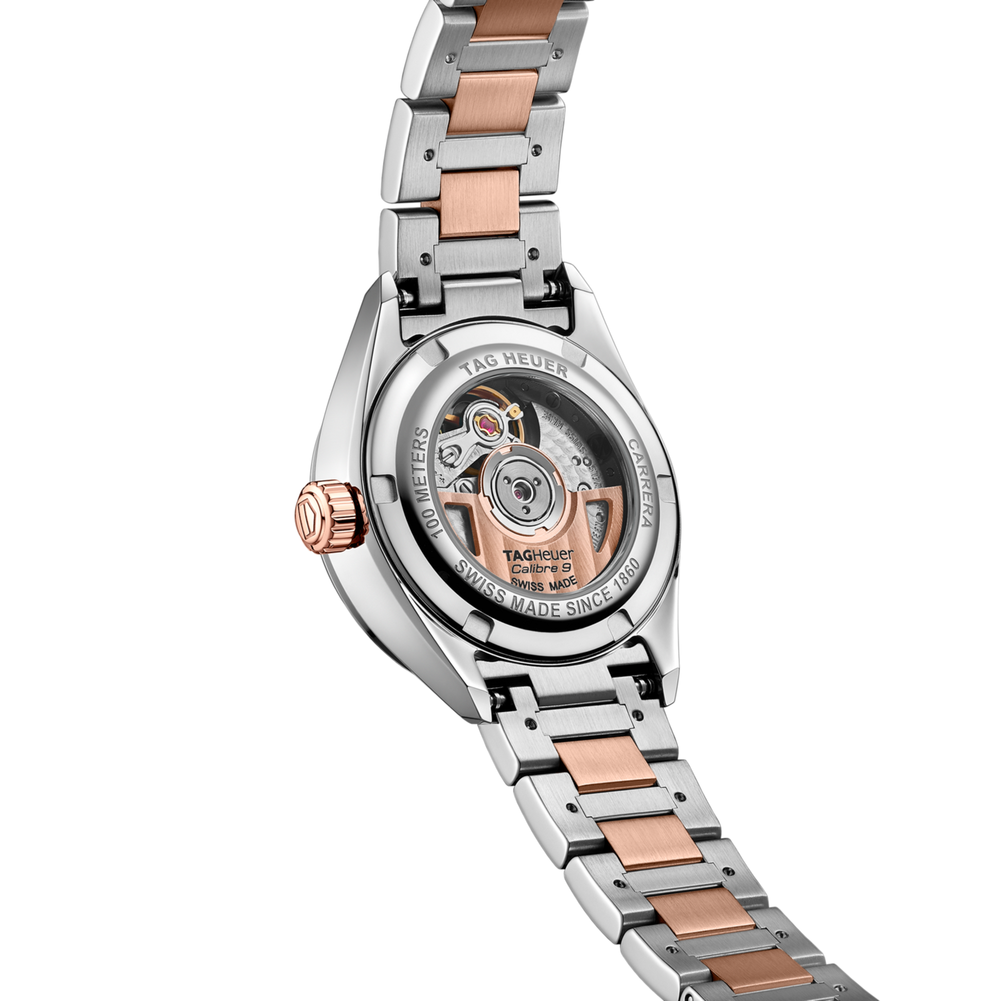 TAG Heuer Carrera Calibre 9 Date, Stainless Steel and 18k Rose Gold set with Diamonds, 29mm, Ref# WBN2450.BD0569, Back
