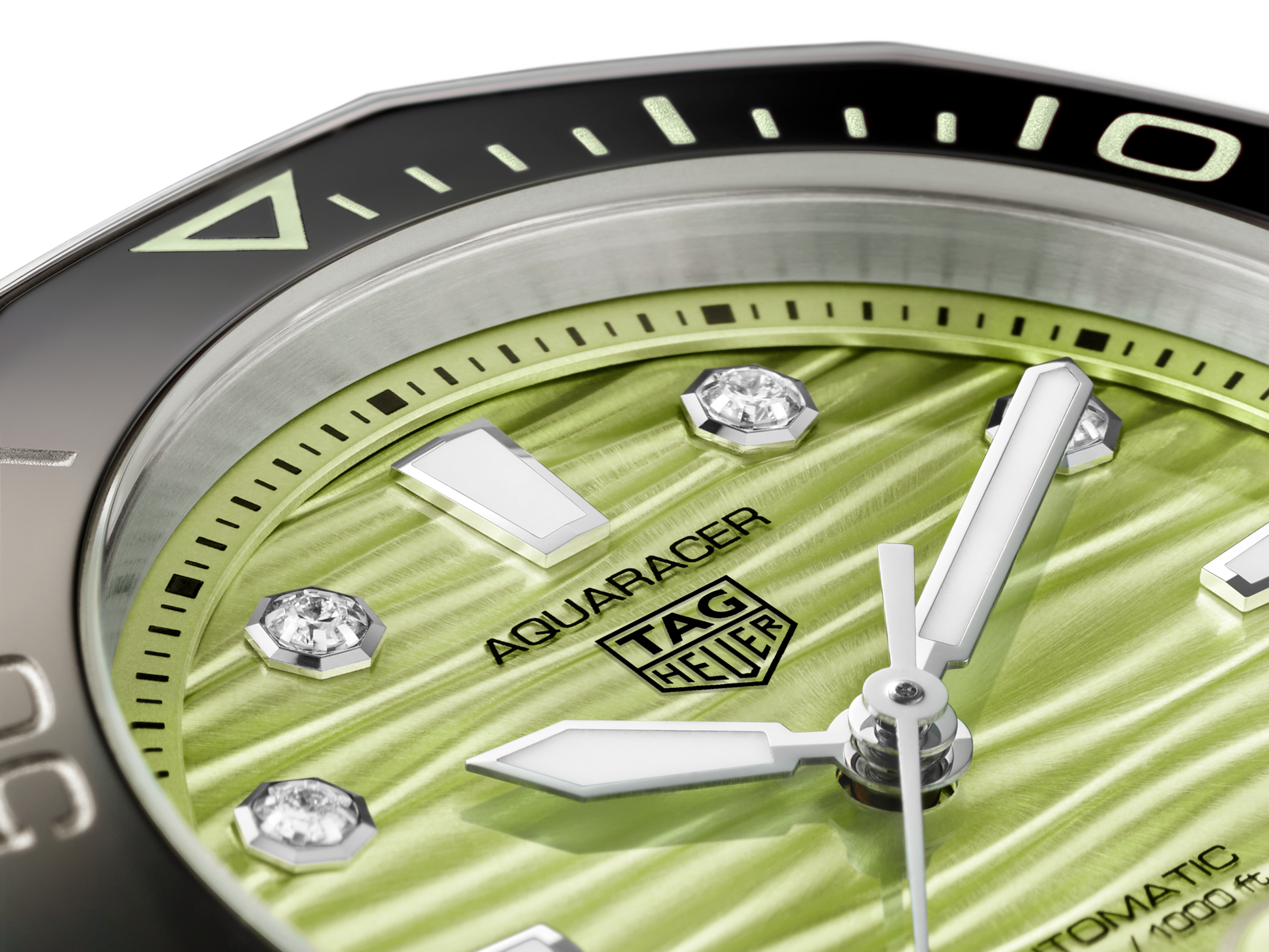 TAG Heuer Aquaracer Professional 300 Date, Stainless Steel set with Diamonds, Ref# WBP231L.BA0618, Hands and Markers