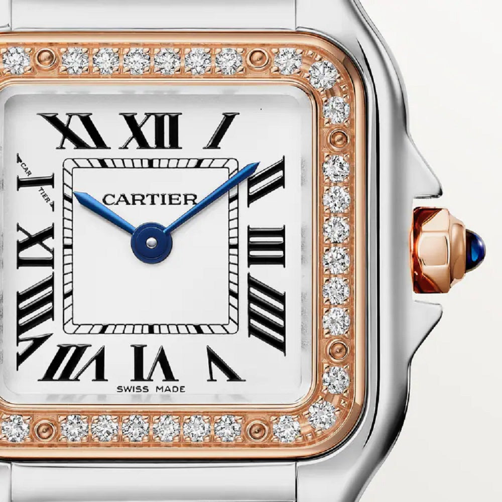 Cartier Panthère de Cartier Small, Stainless Steel, 18k Rose Gold and Diamonds, 22mm x 30mm, Ref# W3PN0014, Dial