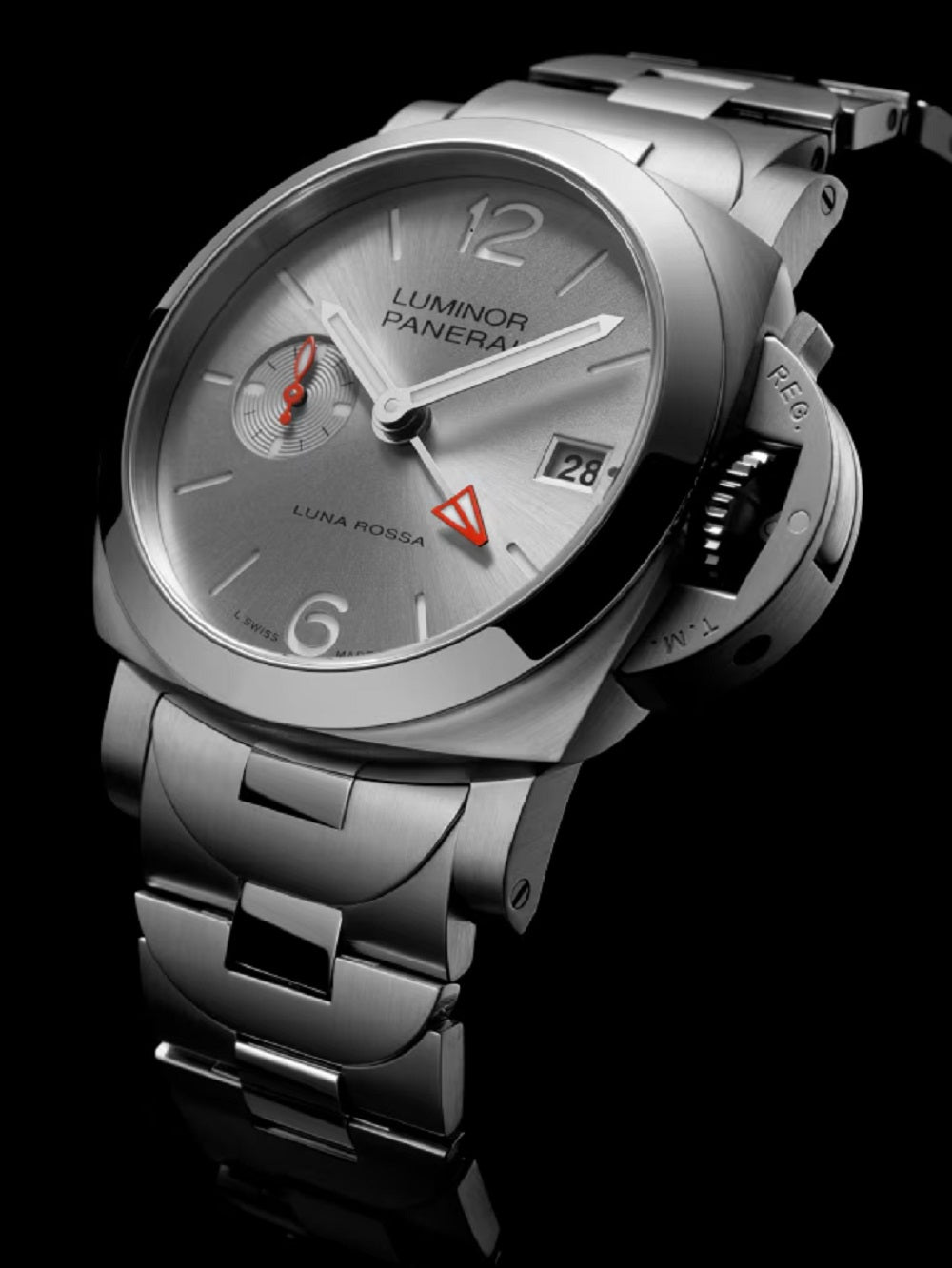 Panerai Luminor Luna Rossa GMT, 40mm, Stainless Steel, Ref# PAM01791, Side