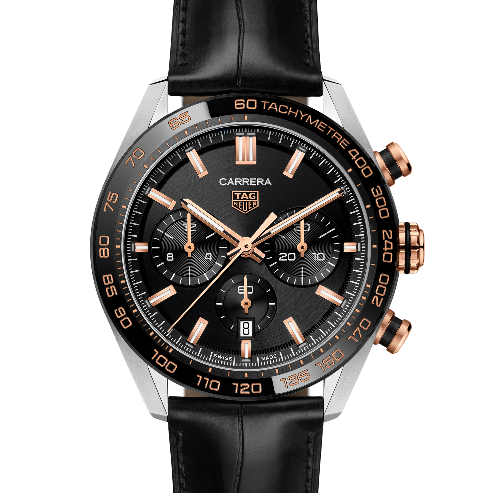 TAG Heuer Carrera Chronograph, Stainless Steel, 18k Rose Gold and Ceramic, 44mm, Ref# CBN2A5A.FC6481, Dial