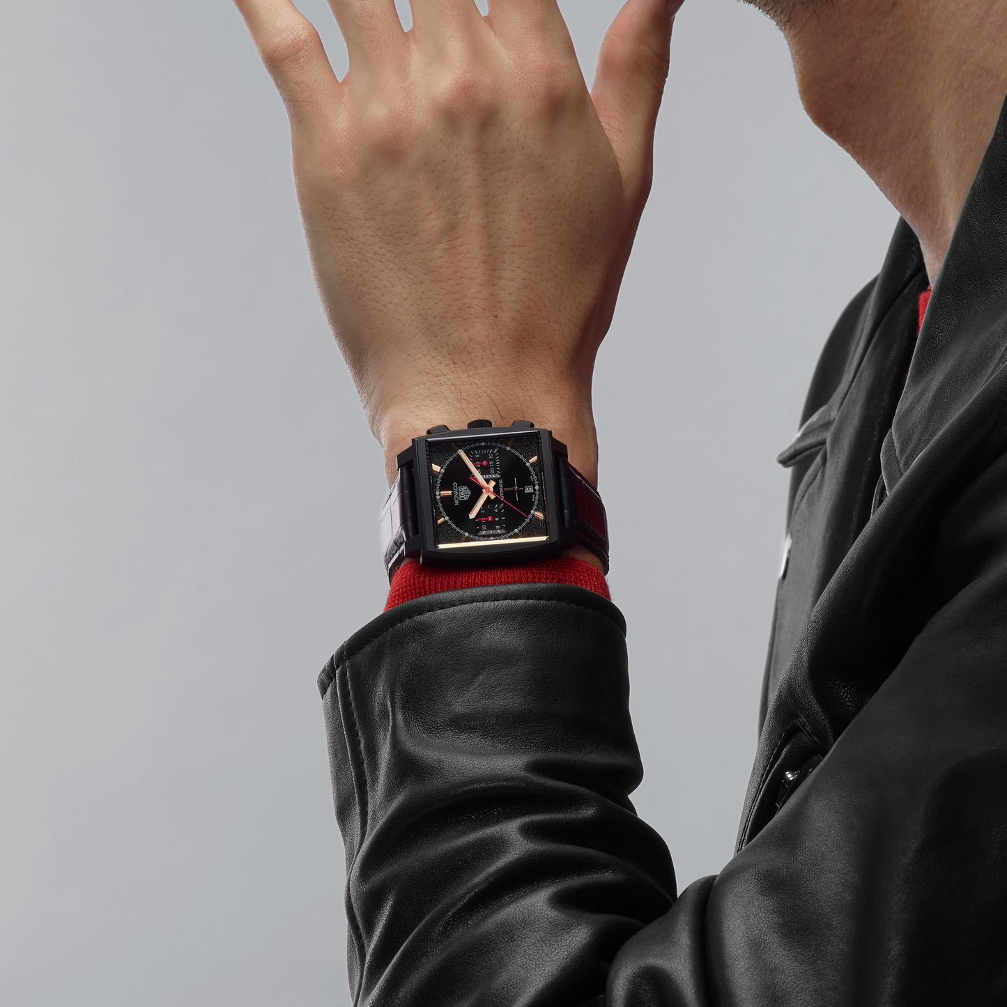 TAG Heuer Monaco Chronograph Automatic, Black DLC Titanium, 39mm, Ref# CBL2180.FC6497, Watch on hand