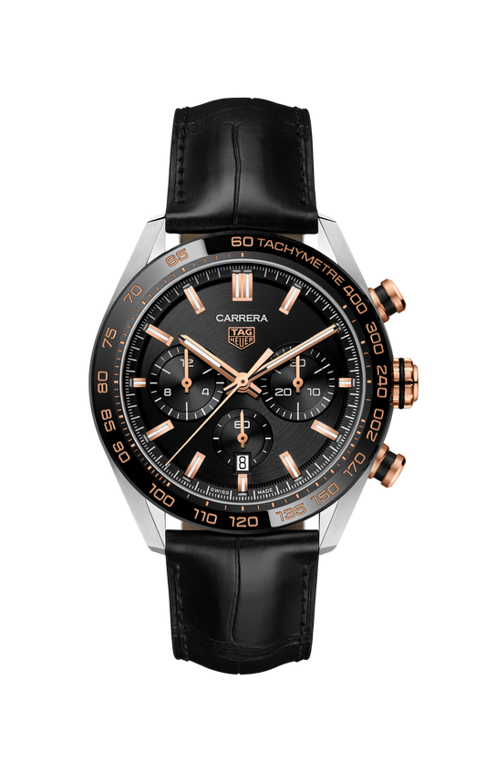 TAG Heuer Carrera Chronograph, Stainless Steel, 18k Rose Gold and Ceramic, 44mm, Ref# CBN2A5A.FC6481