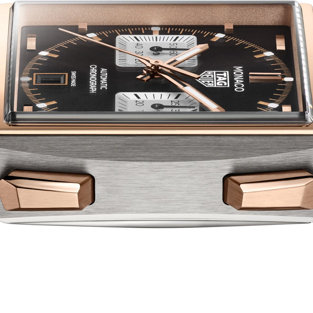 TAG Heuer Monaco Chronograph Automatic 39mm Titanium and 18k 5N Rose Gold, Ref# CDW2150.FC8360, Buttons