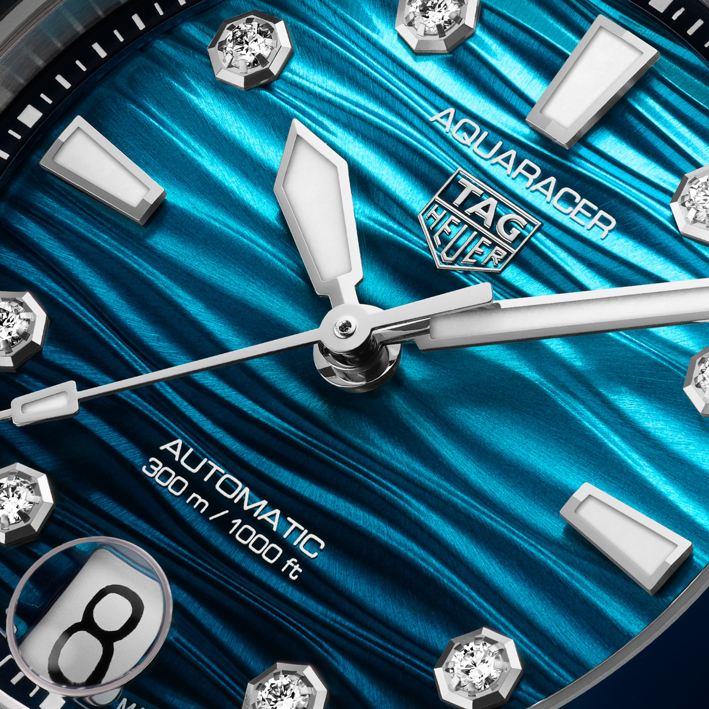 TAG Heuer Aquaracer Professional 300 Date, Stainless Steel set with Diamonds, Ref# WBP231N.FT6234, Hands adn Markers