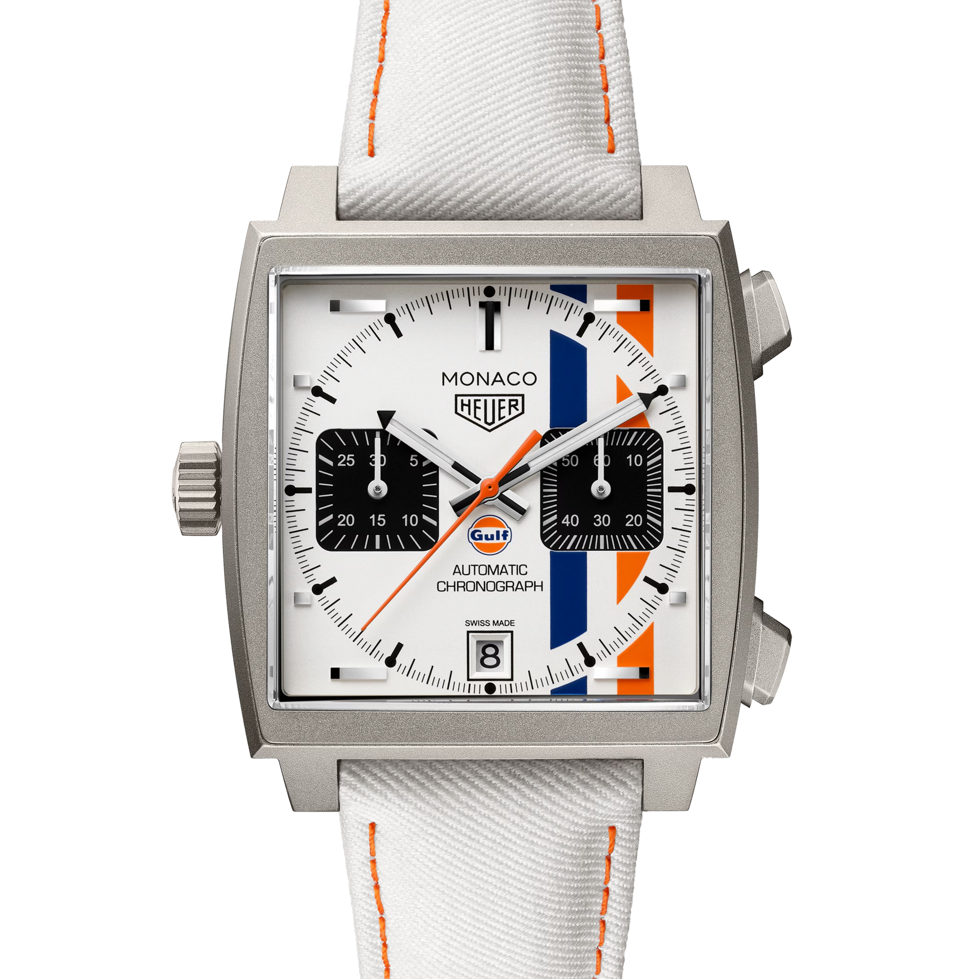 TAG Heuer Monaco Chronograph x Gulf Automatic, Titanium, 39mm, Ref# CAW218G.EB0393, Dial