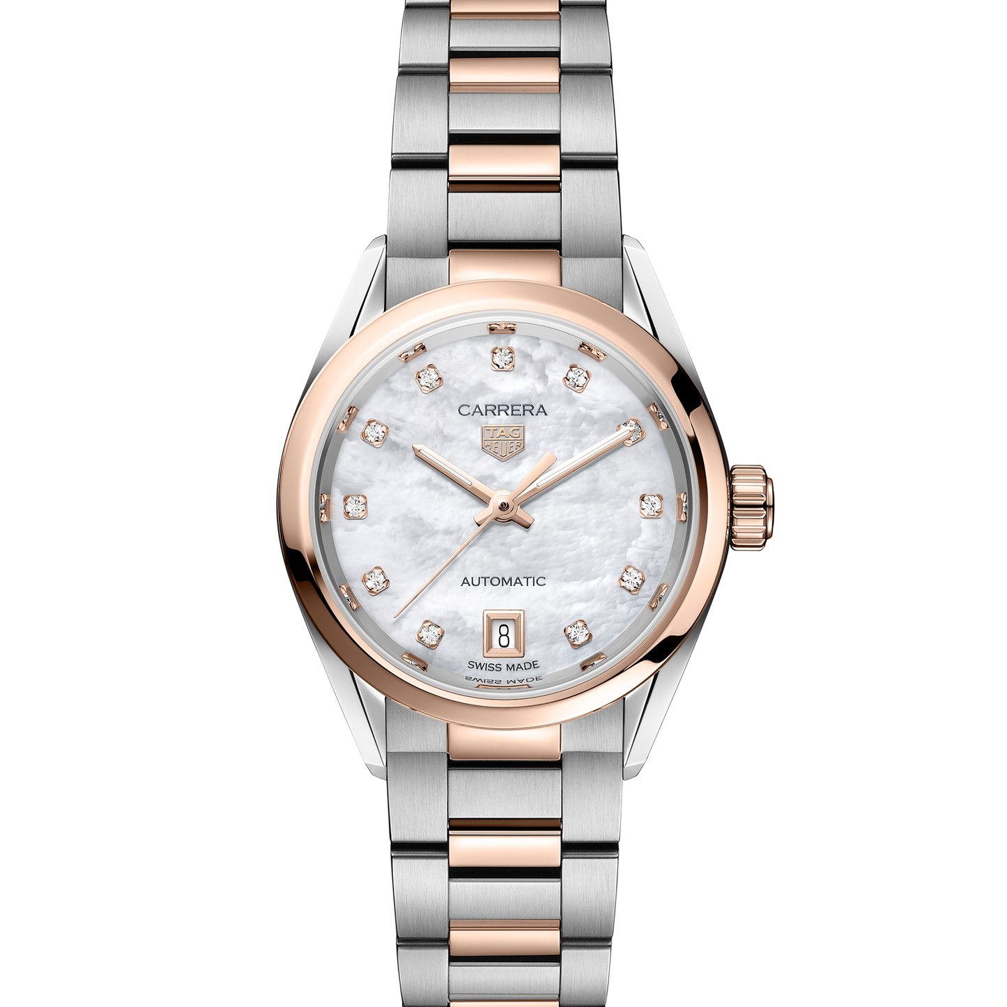 TAG Heuer Carrera Calibre 9 Date, Stainless Steel and 18k Rose Gold set with Diamonds, 29mm, Ref# WBN2450.BD0569, Dial