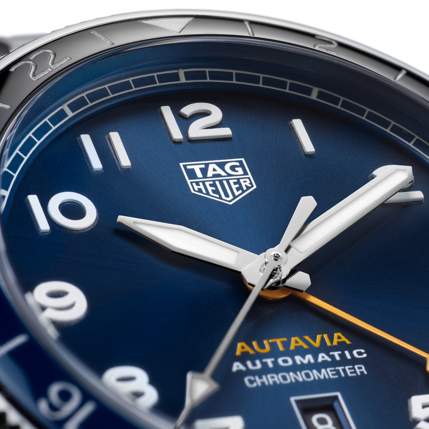 TAG Heuer Autavia COSC GMT, 42 mm, Stainless Steel and ceramic, Ref# WBE511A.BA0650, Hands and Markers