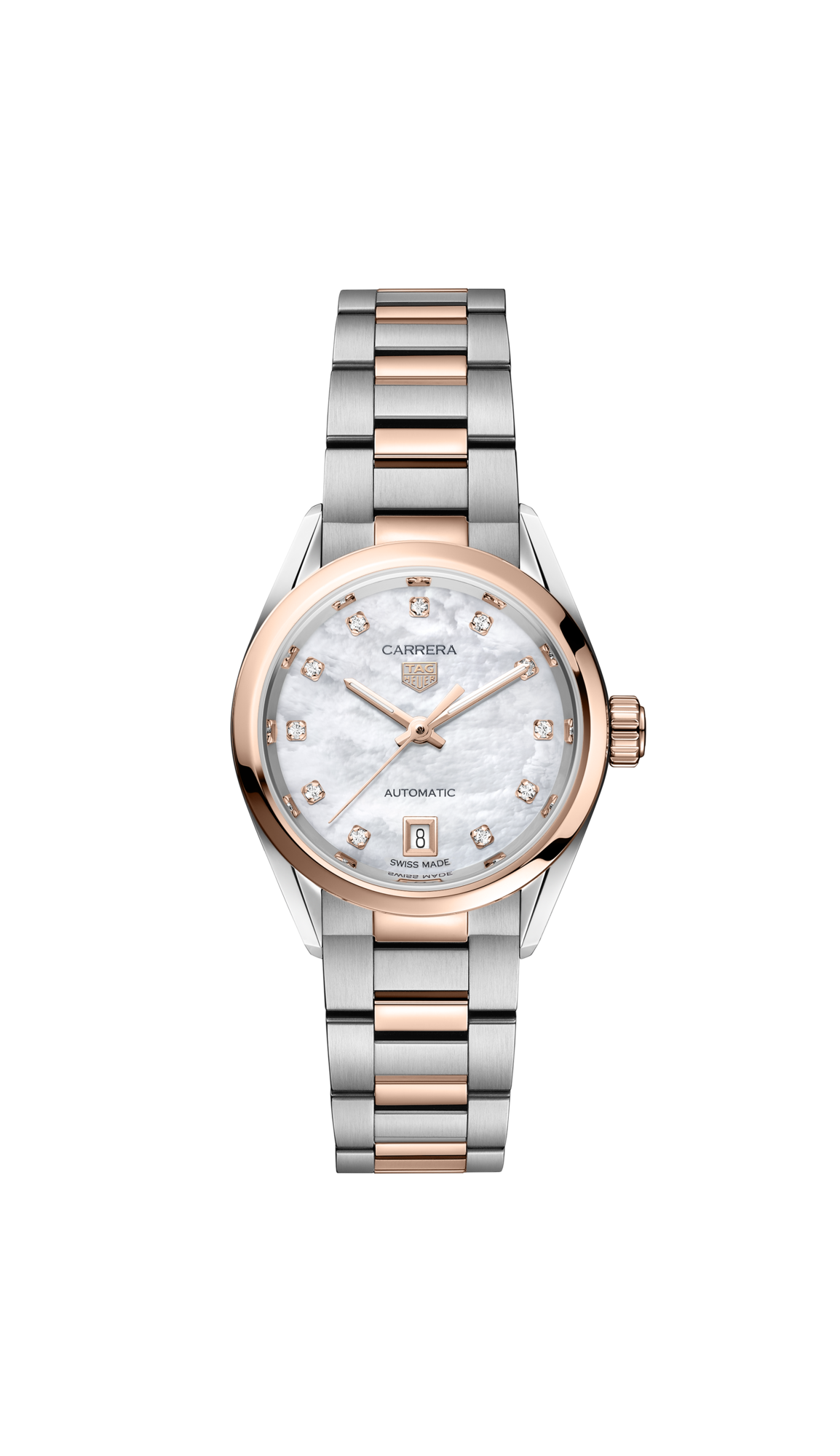 TAG Heuer Carrera Calibre 9 Date, Stainless Steel and 18k Rose Gold set with Diamonds, 29mm, Ref# WBN2450.BD0569