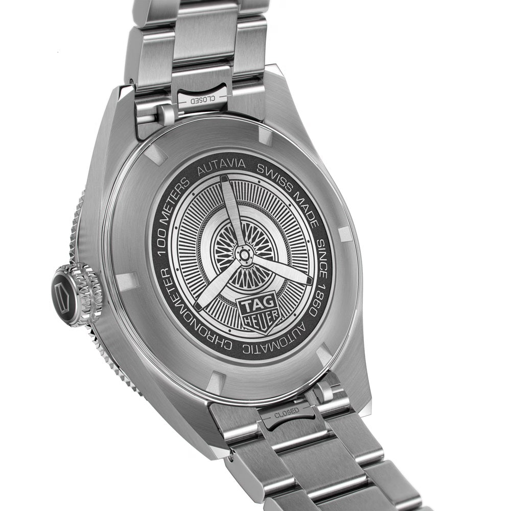 Unworn TAG Heuer Autavia Calibre 5 Chronometer, 42 mm, Stainless Steel, Ref# WBE5116.EB0173, back