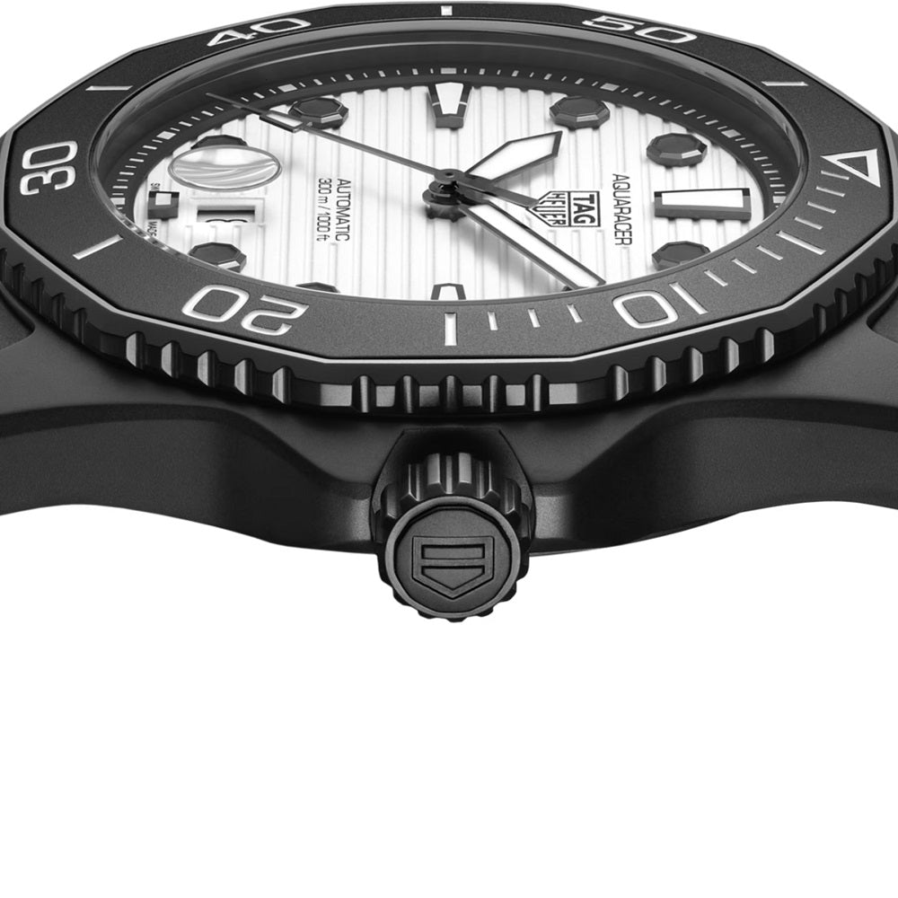 TAG Heuer Aquaracer Professional 300 Date, Black DLC coated Stainless Steel with Black Ceramic, 43mm, Ref# WBP201D.FT6197, Crown