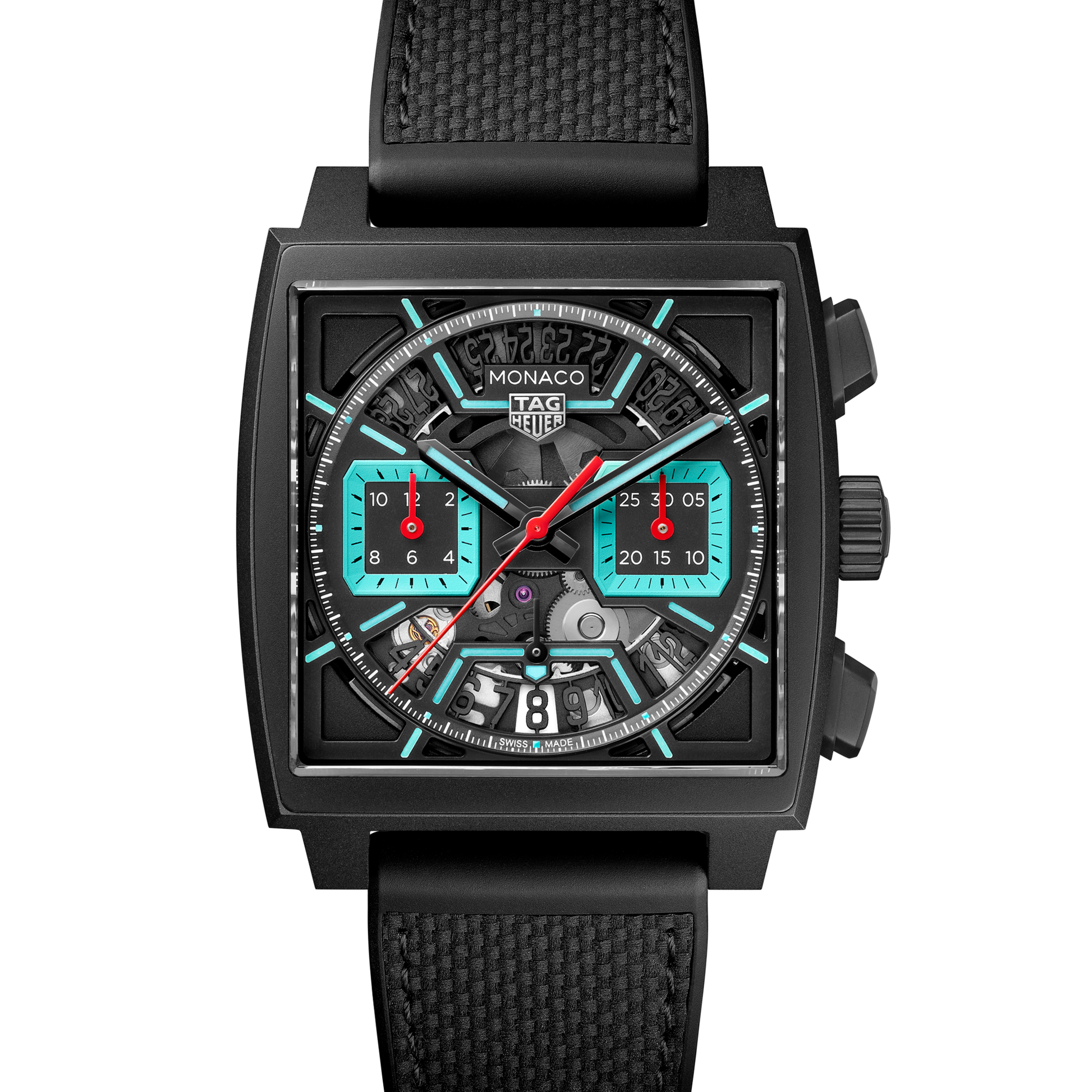 TAG Heuer Monaco Chronograph Skeleton, Black DLC Titanium, Automatic, 39mm, Ref# CBL2184.FT6236, Dial