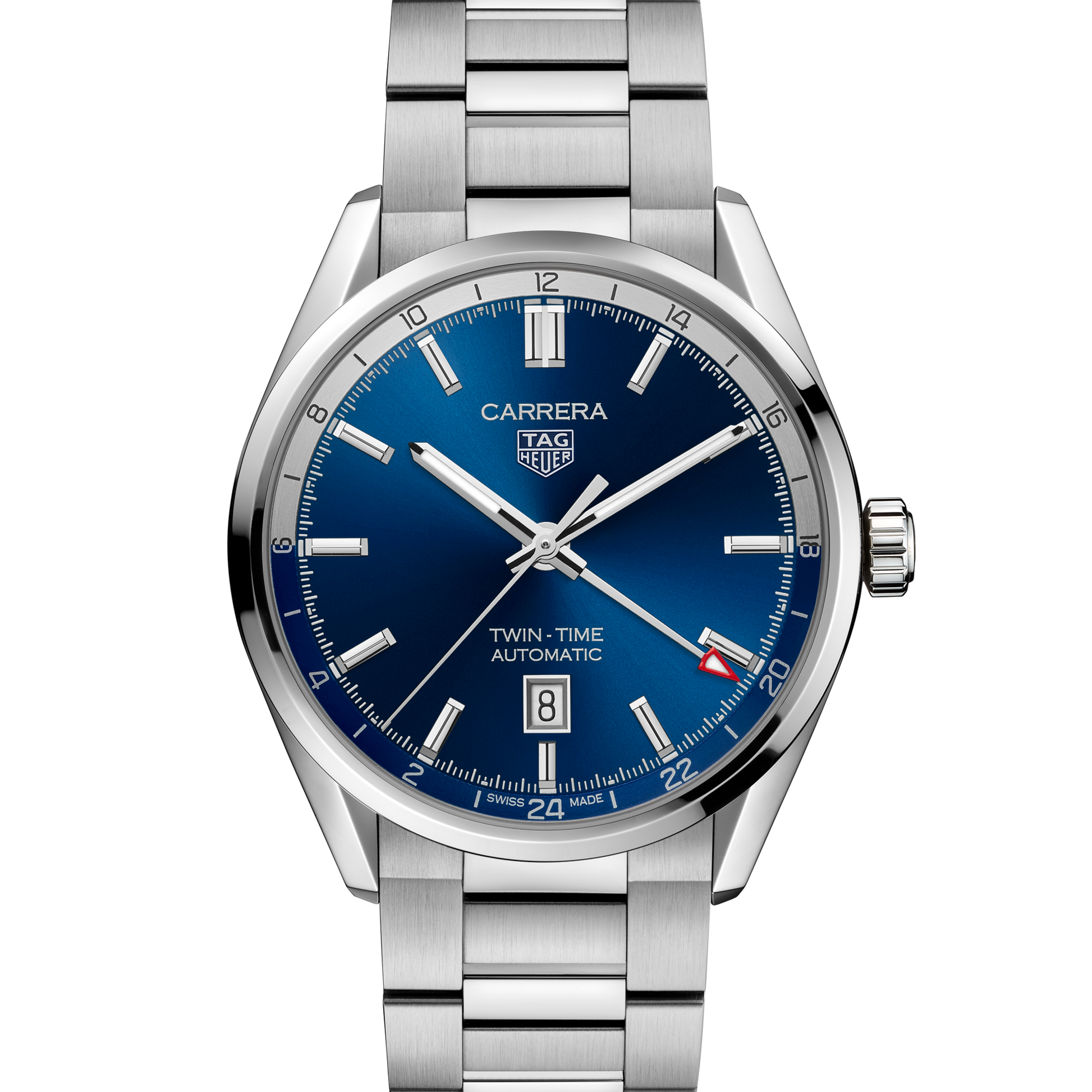 TAG Heuer Carrera Twin-Time Calibre 7 GMT, Stainless Steel, 41mm, Ref# WBN201A.BA0640, Dial