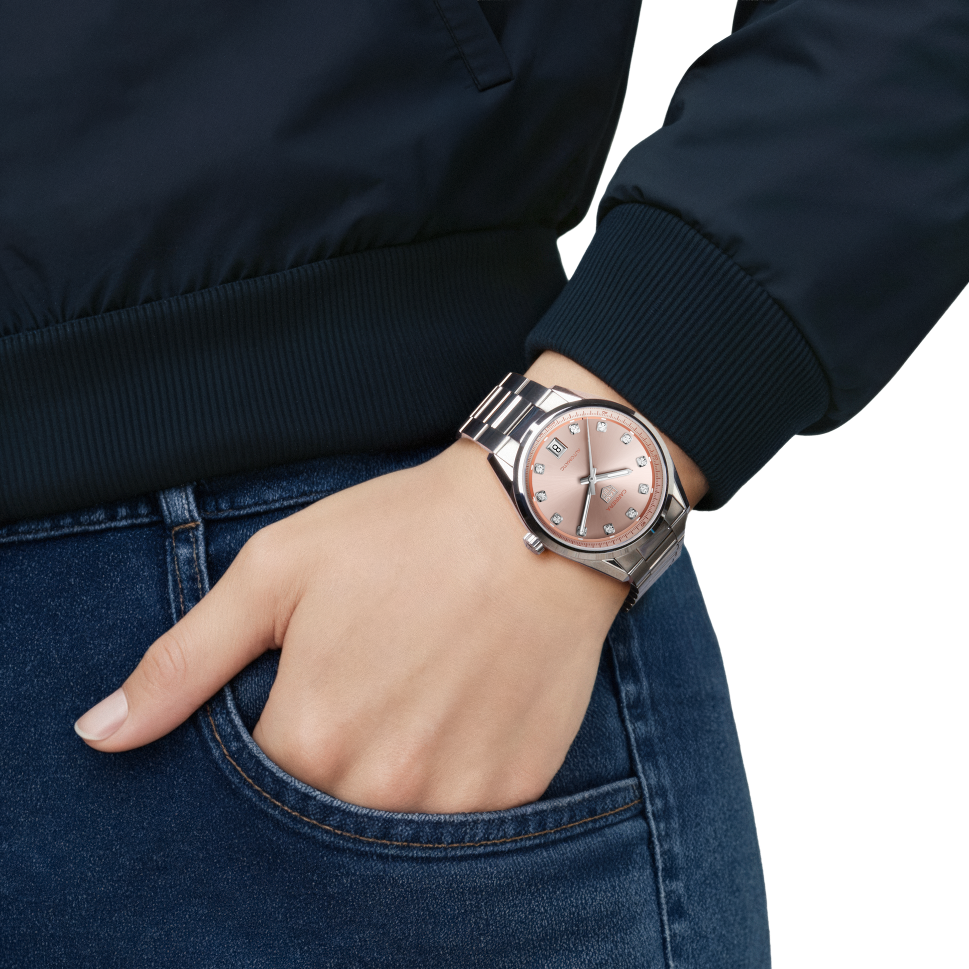 TAG Heuer Carrera Calibre 7 Date, Stainless Steel set with Diamonds, 36mm, Ref# WBN231D.BA0001, Watch on hand 1