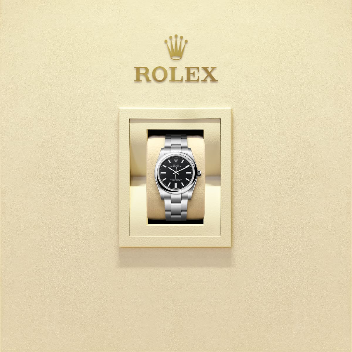 Unworn 2025, Rolex Oyster Perpetual, Oystersteel, 34mm, Black dial, Domed Oyster, Ref# 124200-0010, box and papers, Watch in box