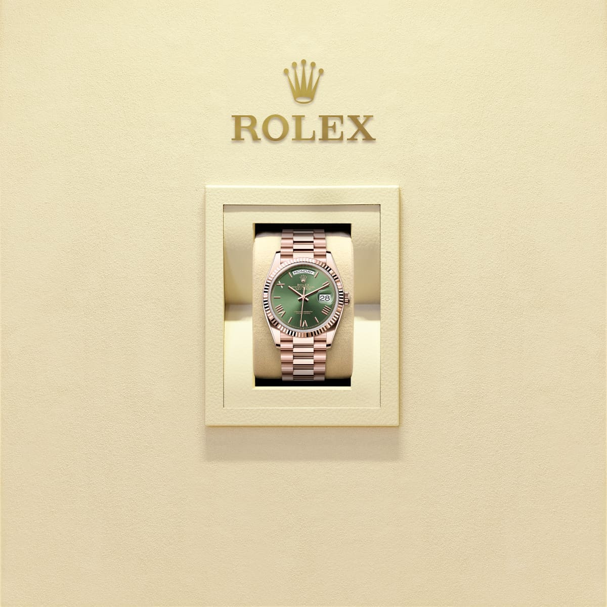 Unworn 2025, Rolex Day-Date 36, 18k Everose Gold, 36mm, Ref# 128235-0089, box and papers, Watch in box