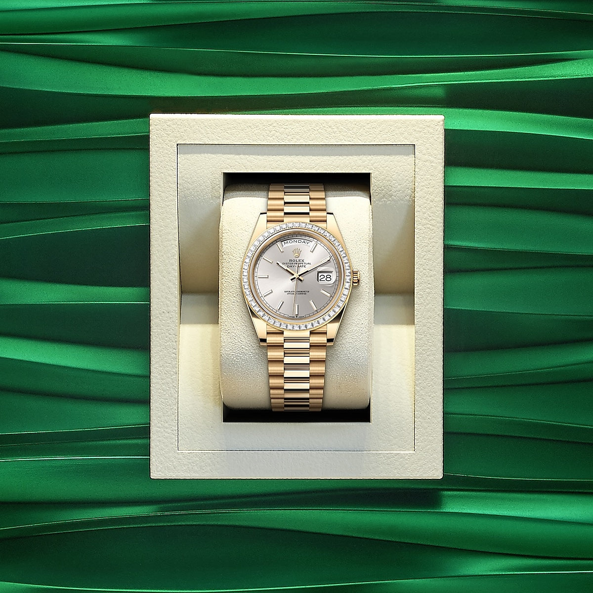 Rolex Day-Date 40, 18k Yellow Gold with Diamond-set, 40mm, Ref# 228398tbr-0040, Watch in a box