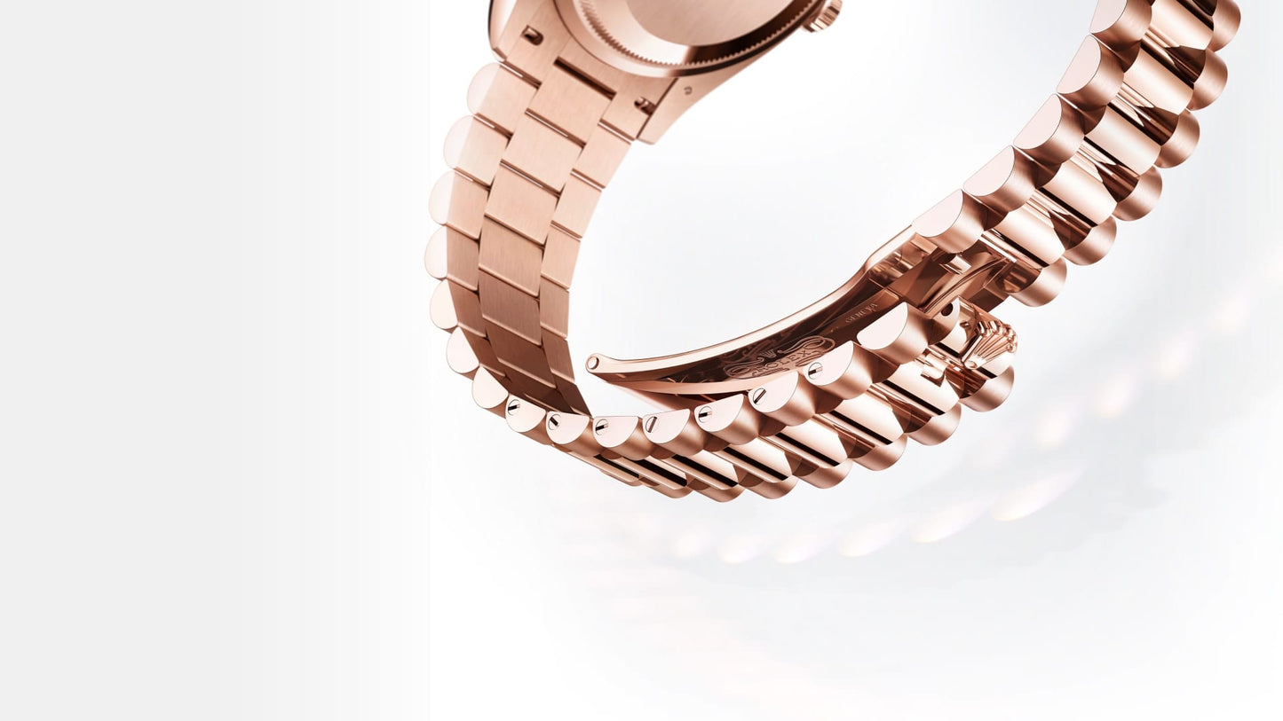 Unworn 2025, Rolex Day-Date 36, 18k Everose Gold and Diamond-set, 36mm, Ref# 128345rbr-0085, box and papers, Clasp