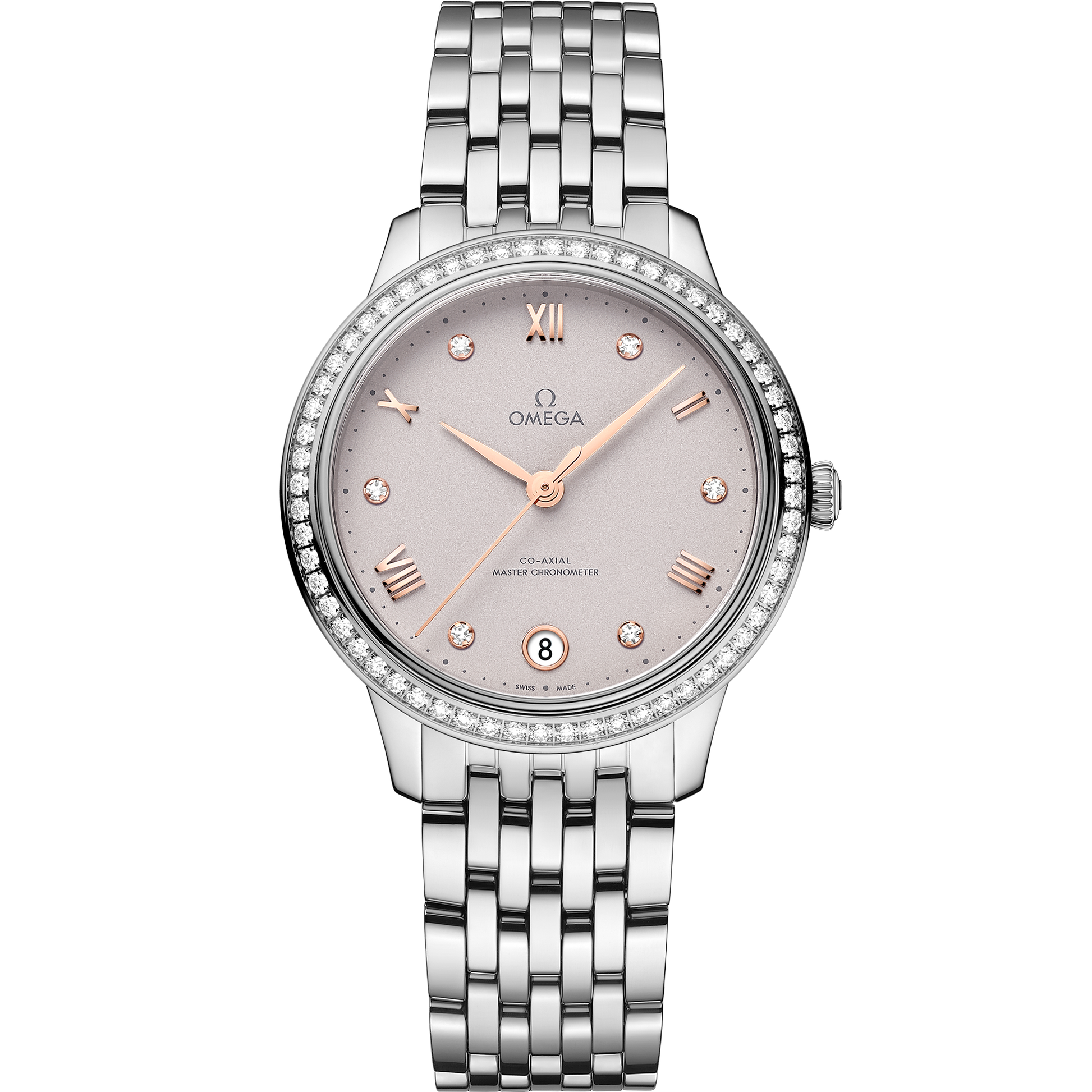 Unworn, Omega De Ville Prestige, Stainless Steel and Diamond-set, 34 mm, Ref# 434.15.34.20.52.002