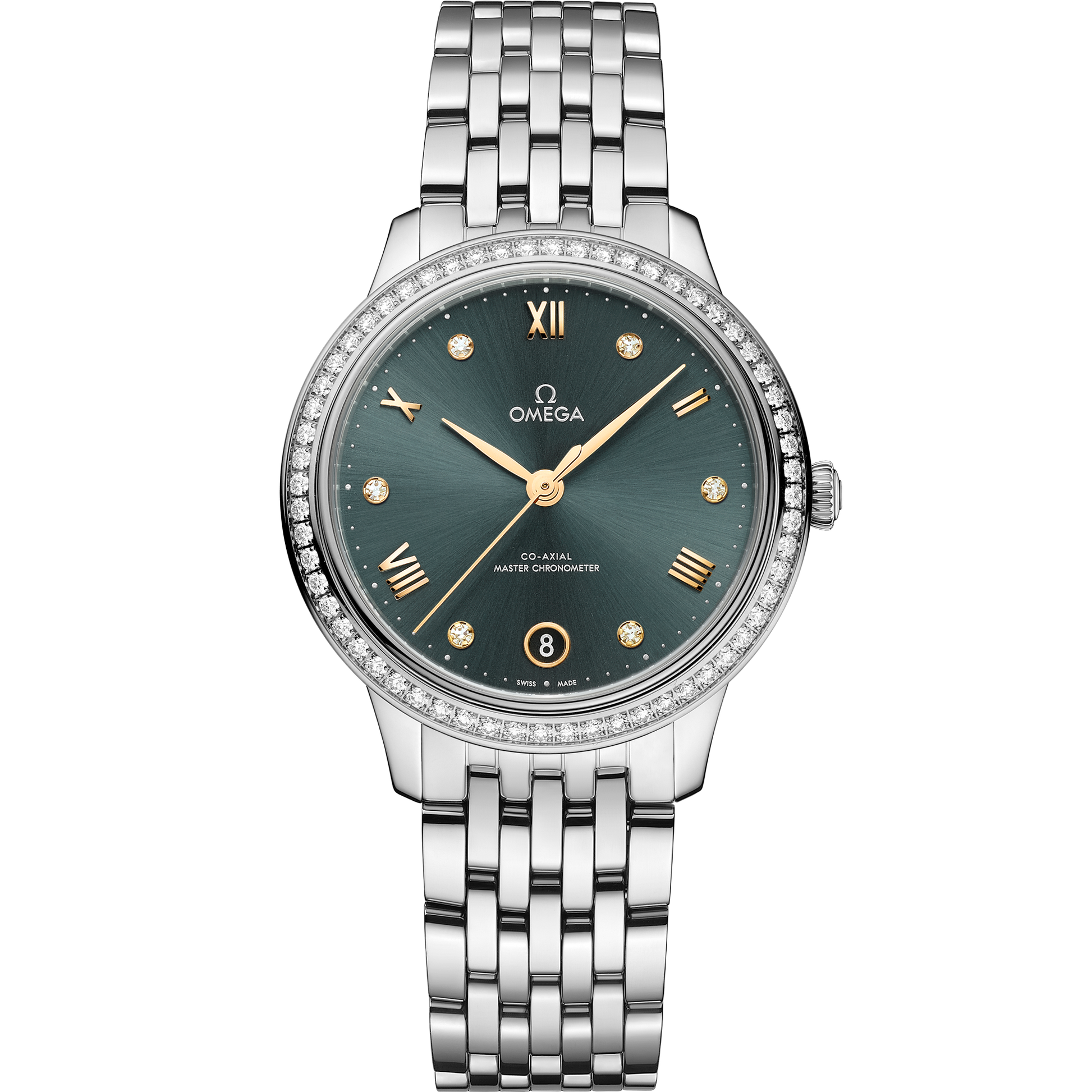 Unworn, Omega De Ville Prestige, Stainless Steel and Diamond-set, 34 mm, Ref# 434.15.34.20.60.001