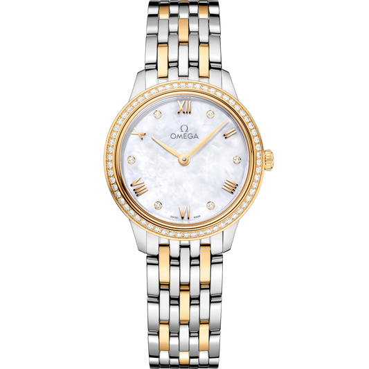 Unworn, Omega De Ville Prestige, 18k Yellow Gold, Stainless Steel and Diamond-set, 27.5 mm, Quartz, Ref# 434.25.28.60.55.001