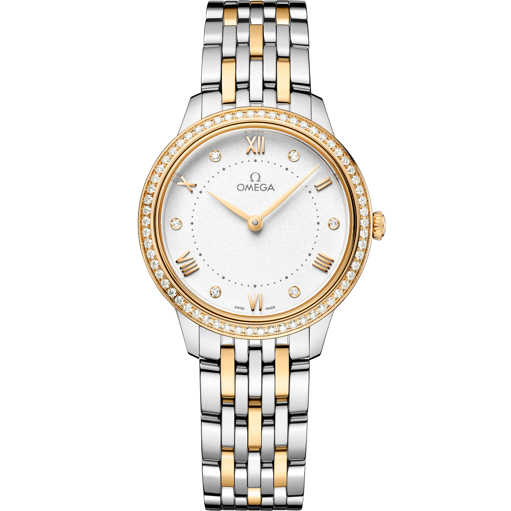 Unworn, Omega De Ville Prestige, Stainless Steel, 18k Yellow Gold and Diamond-set, 30 mm, Quartz, Ref# 434.25.30.60.52.002