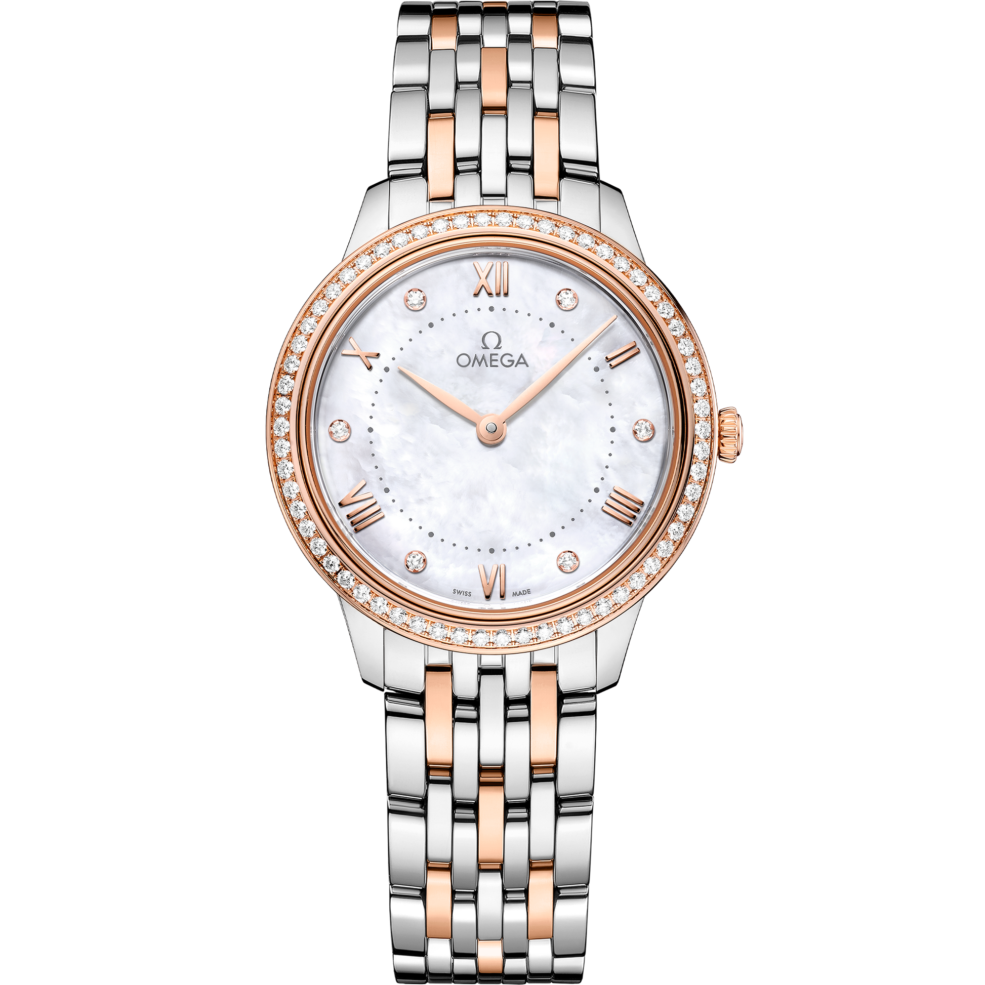 Unworn, Omega De Ville Prestige, Stainless Steel, 18k Sedna™ Gold and Diamond-set, 30 mm, Quartz, Ref# 434.25.30.60.55.001