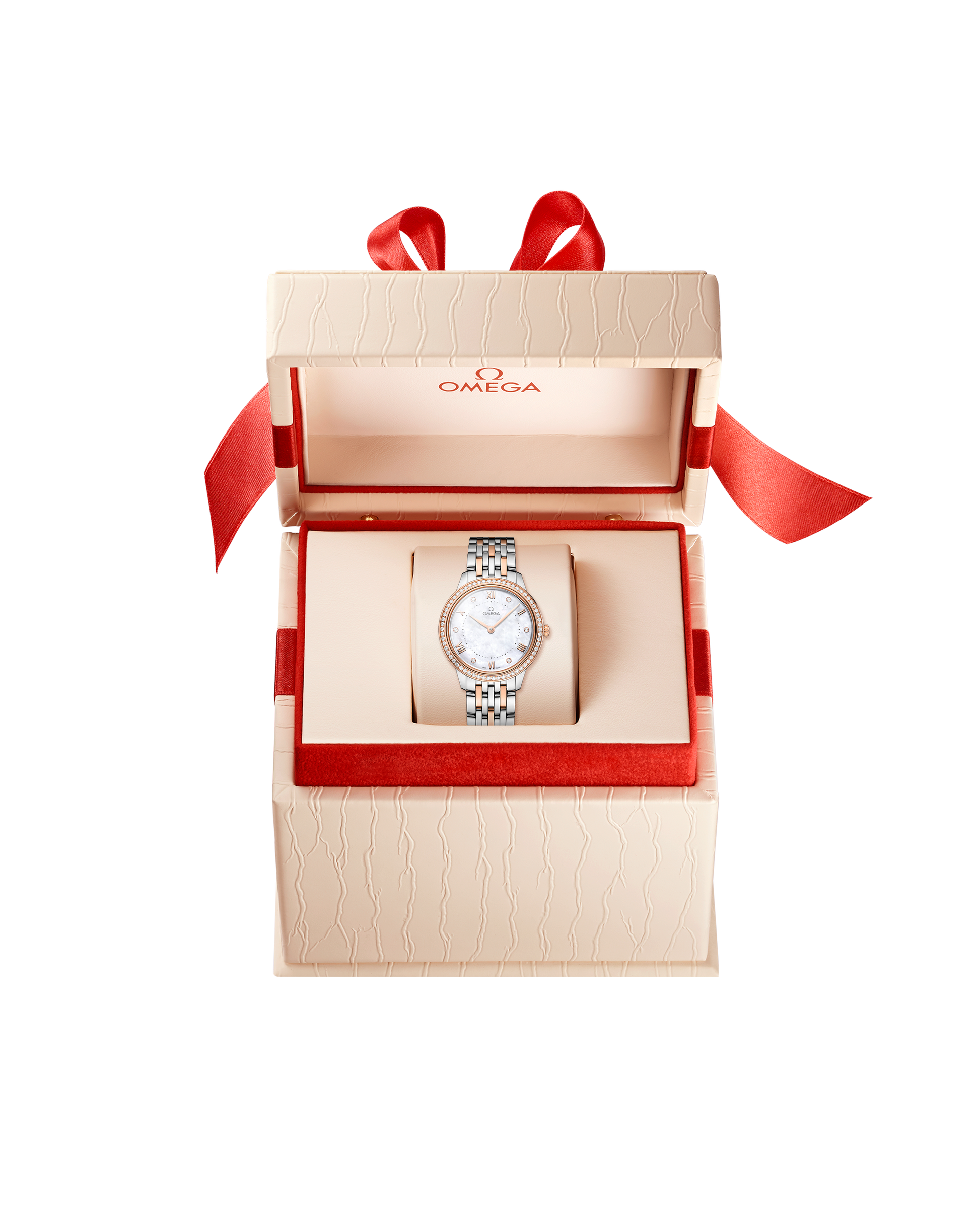 Unworn, Omega De Ville Prestige, Stainless Steel, 18k Sedna™ Gold and Diamond-set, 30 mm, Quartz, Ref# 434.25.30.60.55.001, Watch in box