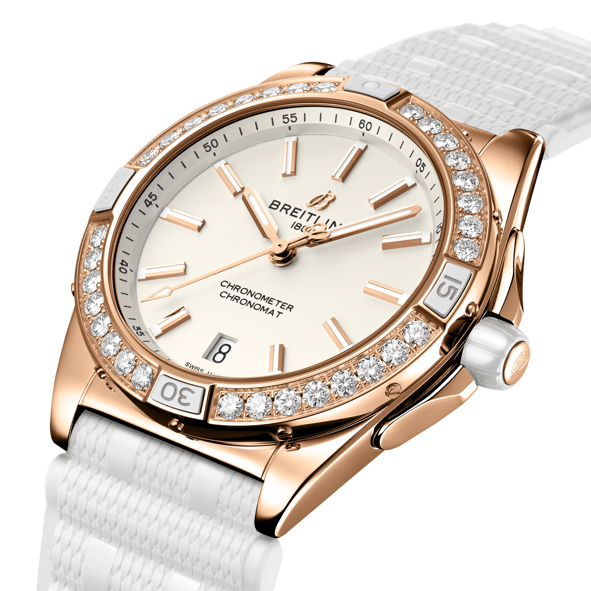 Breitling Super Chronomat Automatic 38 Origins, Small scale traceable 18k Red Gold, 32 lab-grown diamonds, Ref# R17356531G1S1, Unworn 2024, Dial