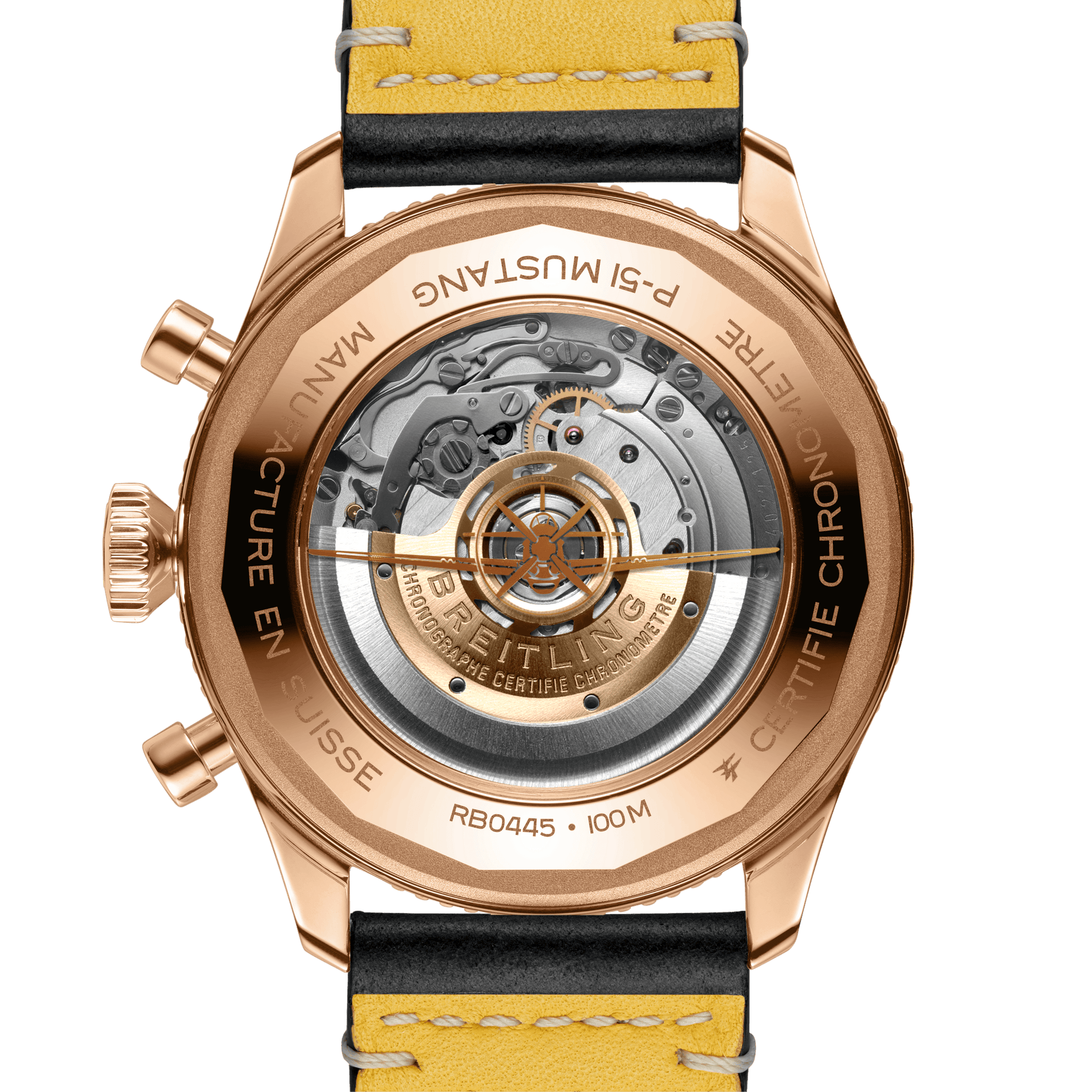 Breitling Classic AVI B04 Chronograph 46 P-51 Mustang, 18k Red Gold, Ref# RB04451A1B1X1, Unworn 2024, back