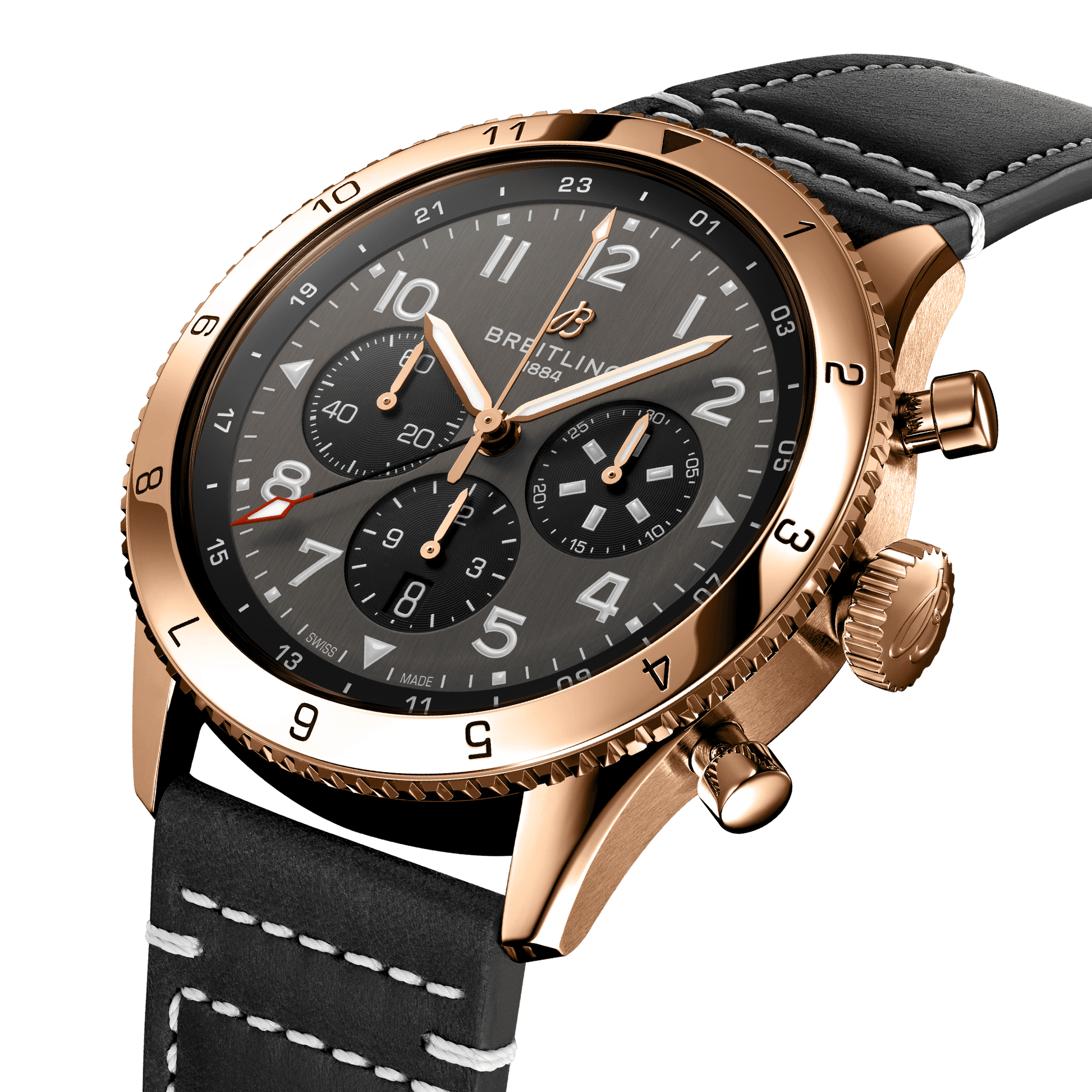Breitling Classic AVI B04 Chronograph 46 P-51 Mustang, 18k Red Gold, Ref# RB04451A1B1X1, Unworn 2024, Dial