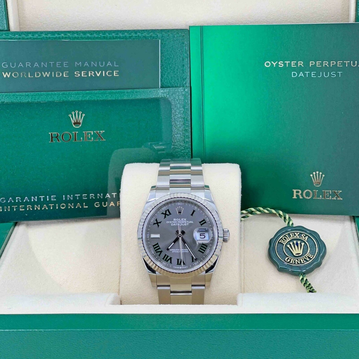 Rolex Datejust 36mm Oystersteel and 18k White Gold Green Slate Roma Affordable Swiss Watches Inc